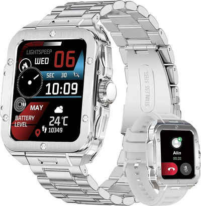 RollsTimi Sprechende Bluetooth-Funktion Smartwatch (1,85 Zoll, Android iOS), Fitness Tracker mit Herzfrequenz, Schlafüberwachung 20+ Sportmodi