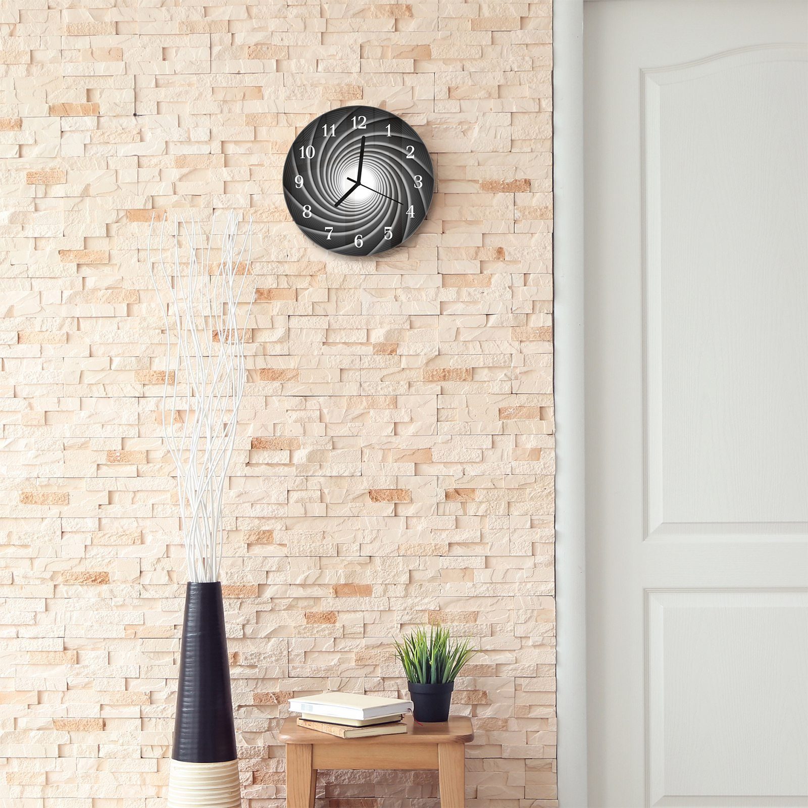 Primedeco Wanduhr Wanduhr aus 30 Quarzuhrwerk Durchmesser mit cm Glas Rund und Twister mit - Motiv