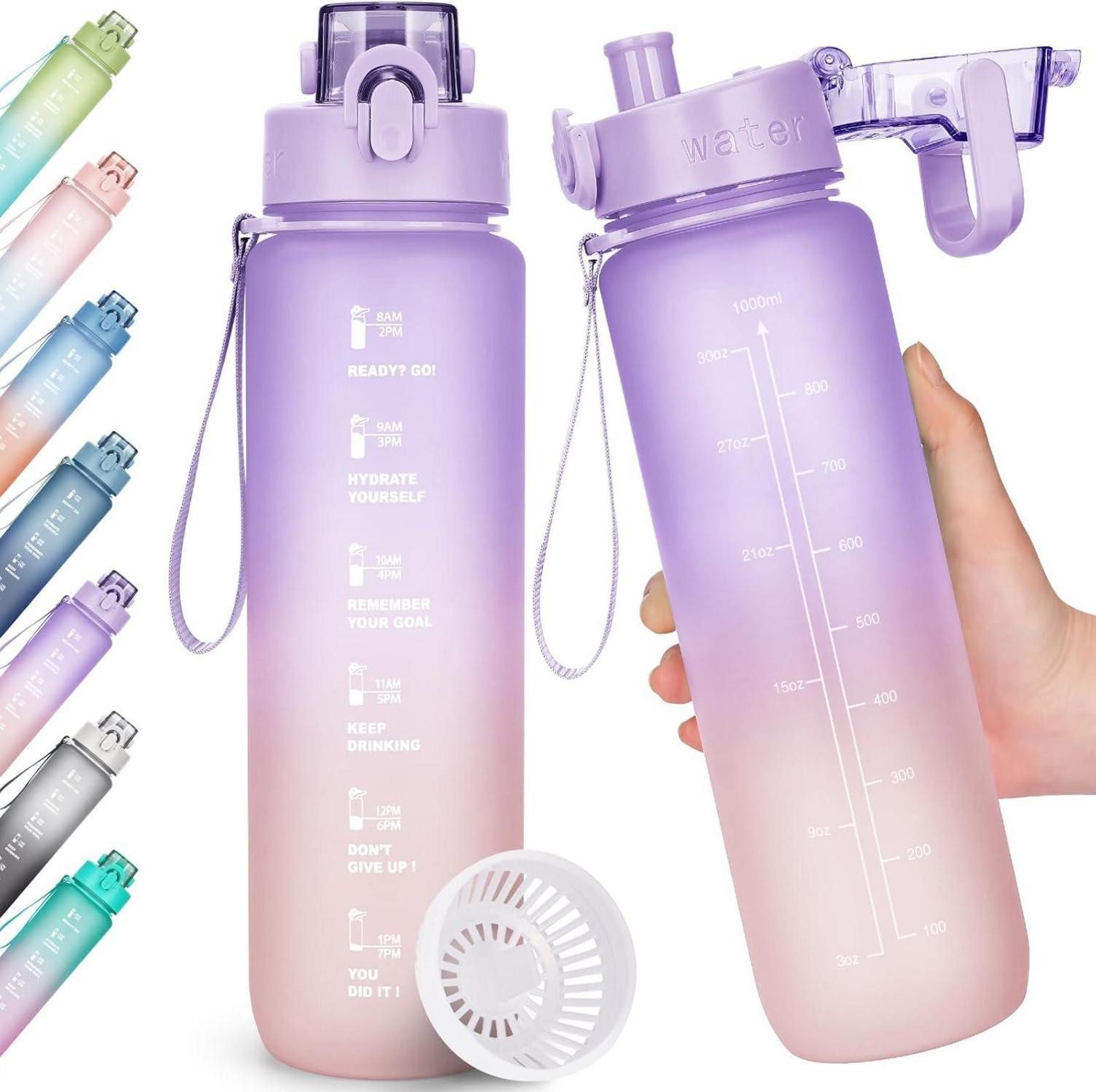 Becher Trinkflasche 1l BPA-frei Auslaufsicher Zeitmarkierung Fitness Büro