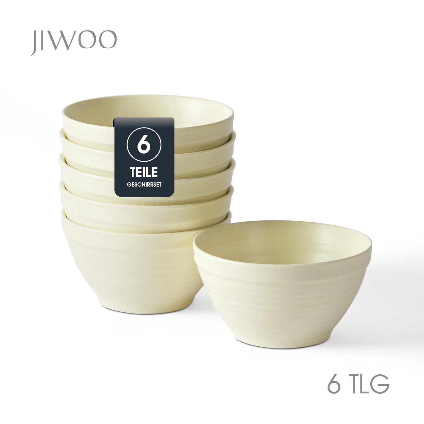 JIWOO Müslischale 6er Ø11,8cm, Frühstückschalen Eisschale Dessertschalen Obstschale, Keramik, (Schaleset, 6-tlg), Porzellan Hochwertiges Schalen gelb Mikrowellenofen Spülmaschine