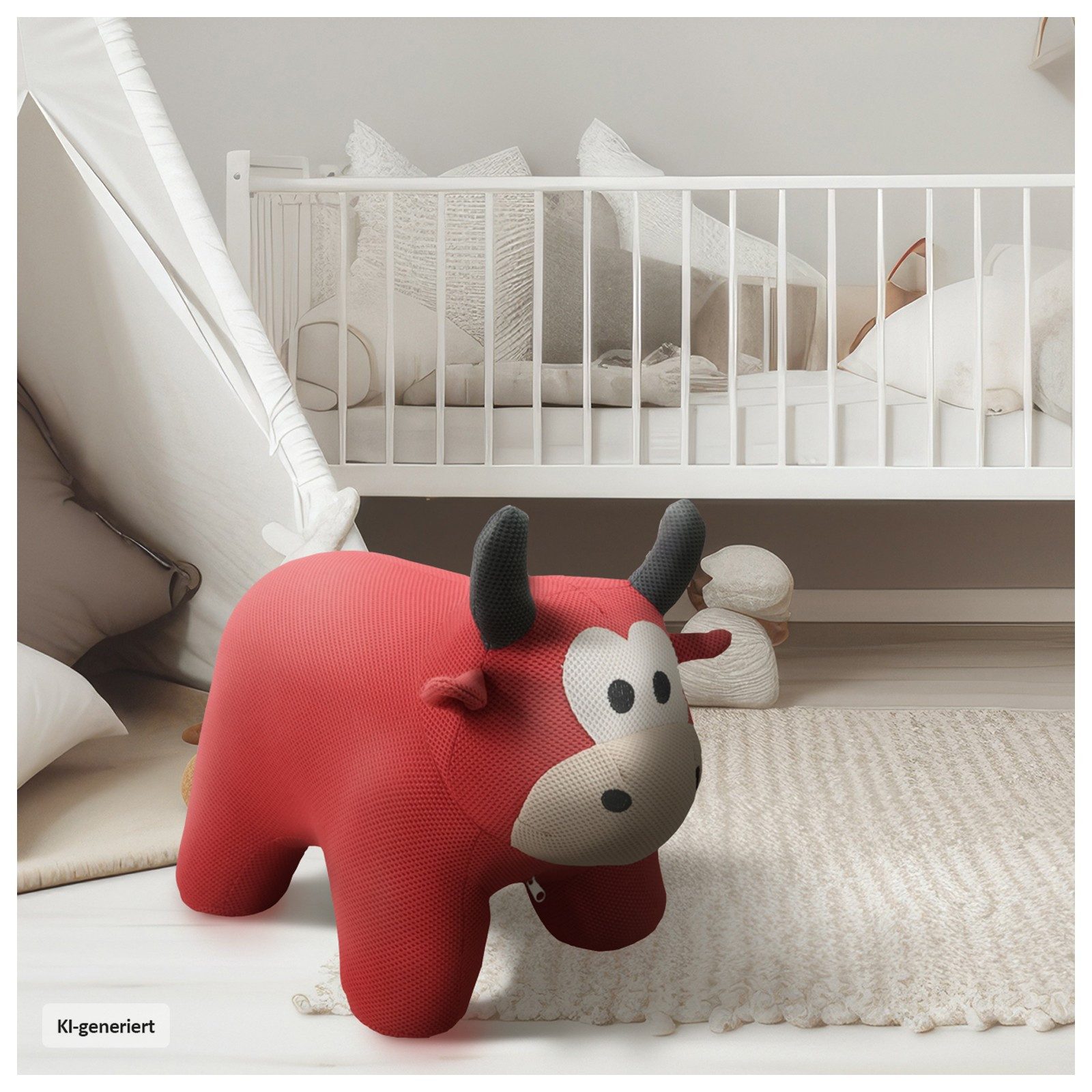 HTI-Living Stehtier Hocker für Kinder Tiermotiv Stier, Sitzhocker Reittier