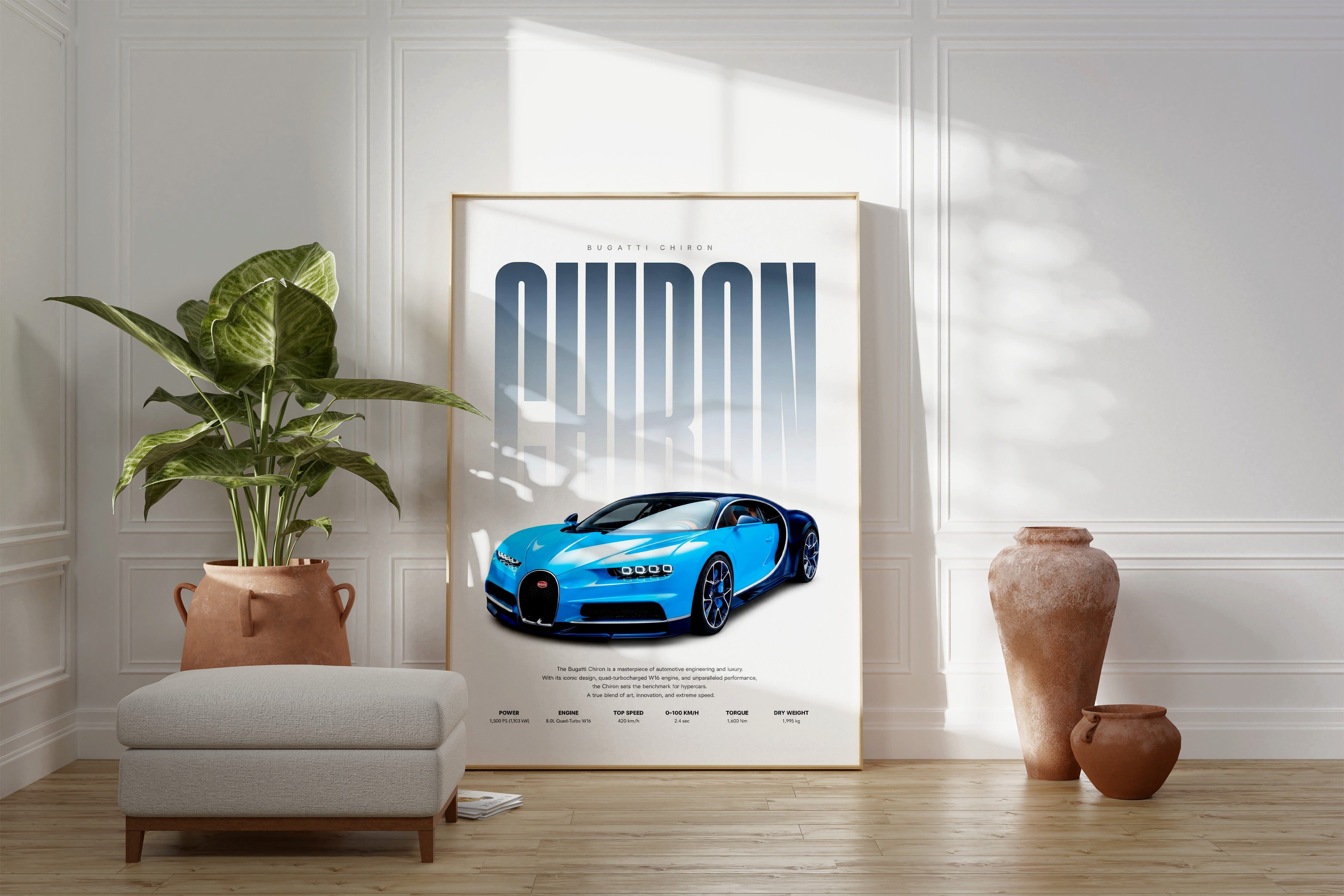 JUSTGOODMOOD Poster Hypercar Blau Geschenkidee Luxus Sportwagen Wandbild Deko Print ohne R, (1 St)