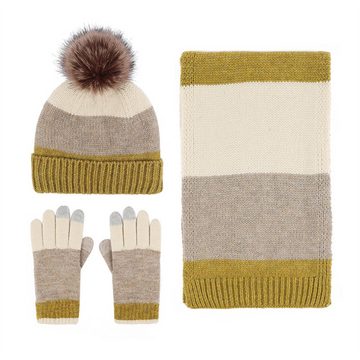 Dekorative Mütze & Schal Winter Mütze Schal Handschuhe Sets for Herren Damen (3-tlg) 3 in 1 Schal Warme Beanie Mütze und Touchscreen Handschuhe Set