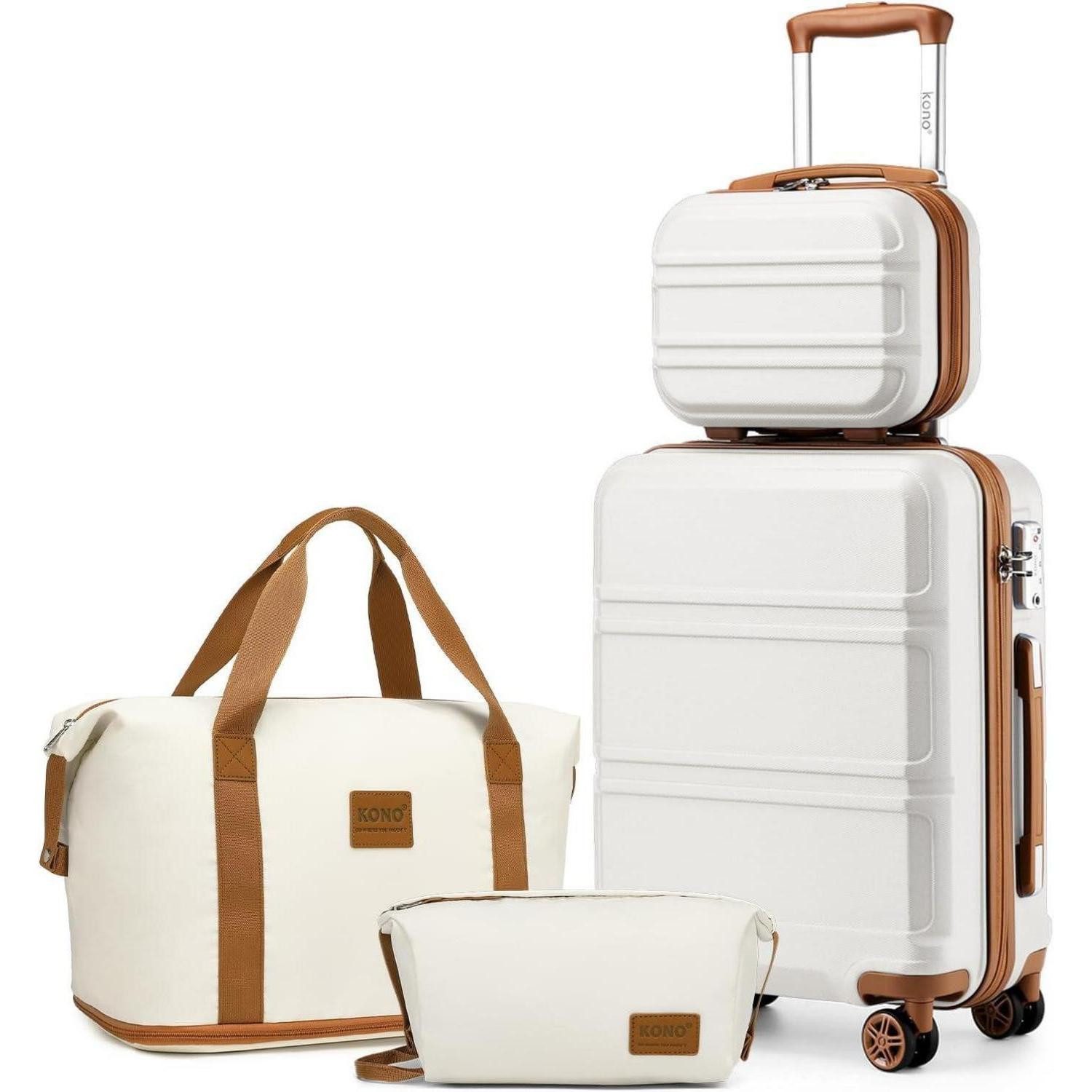 Kofferset Gepäck 55cm Reisetasche Creme Weiß Handgepäck Koffer Set 4tlg