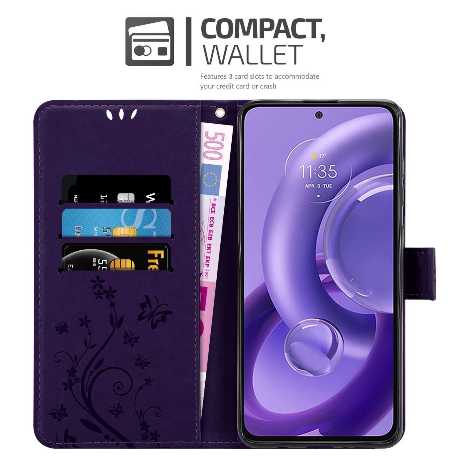 Cadorabo Handyhülle für Motorola EDGE 30 NEO Hülle Motorola EDGE 30 NEO, Hülle Schutzhülle Blumen Flower mit Standfunktion Kartenfach Magnet