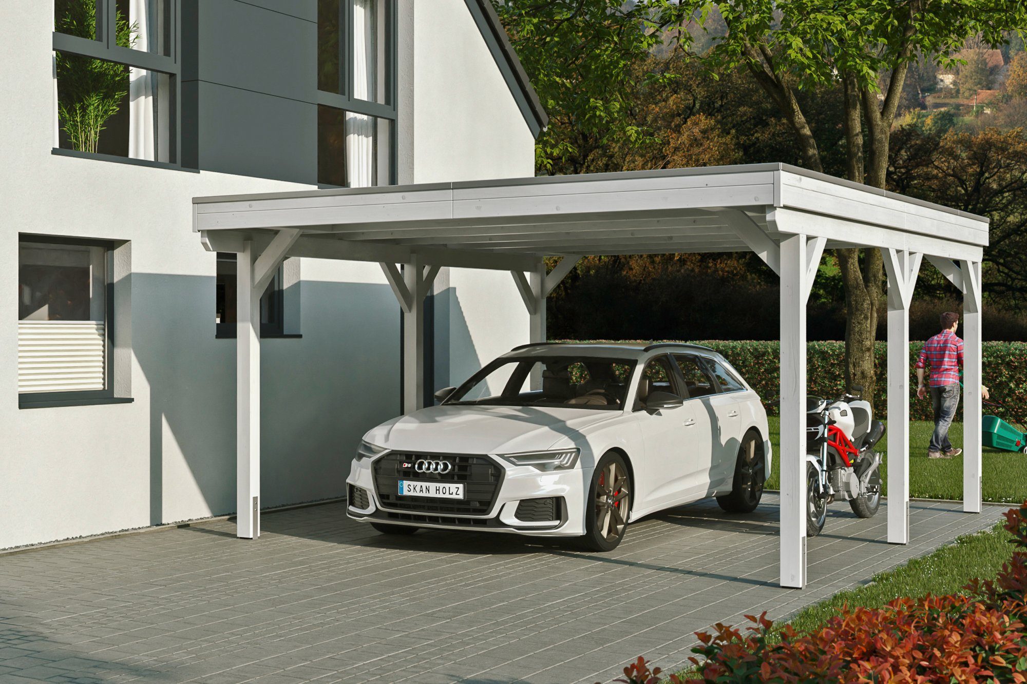 Skanholz Einzelcarport Grunewald, BxT: 427x554 cm, 395 cm Einfahrtshöhe, mit Aluminiumdach