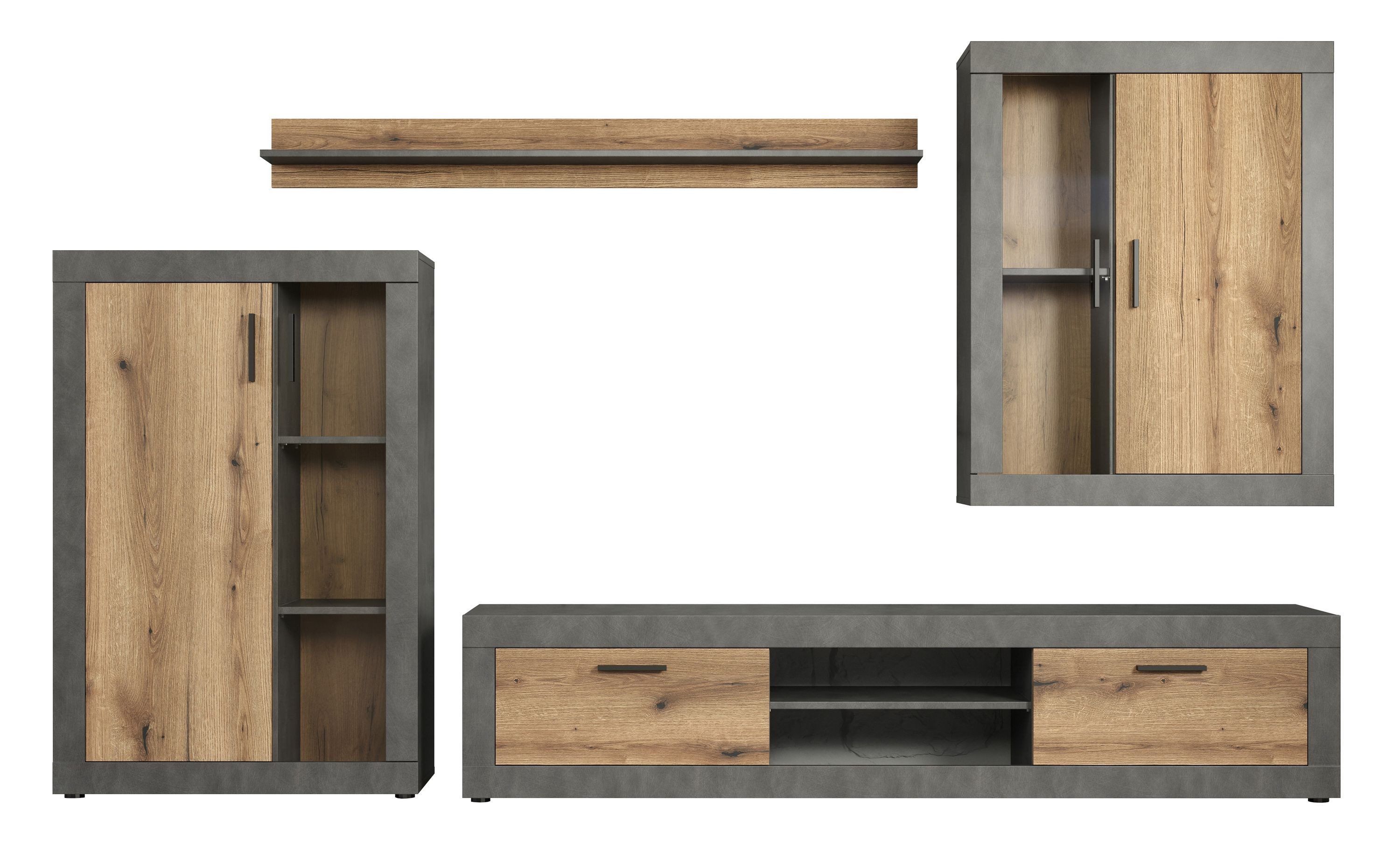 trendteam Wohnwand, (Anbauwand), Schrankwand Wohnwand 285 x 188 x 40 cm