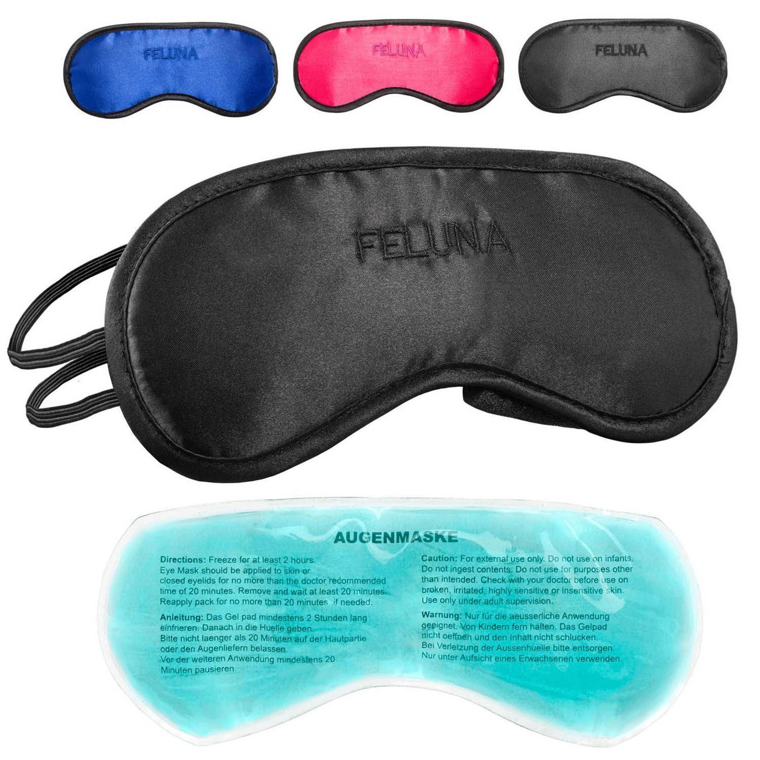 Feluna Schlafmaske FELUNA Schlafmaske mit Kühlkissen - Schlafmaske Satin Gelpad, Kühlpad Nachtmaske, Schlafbrille