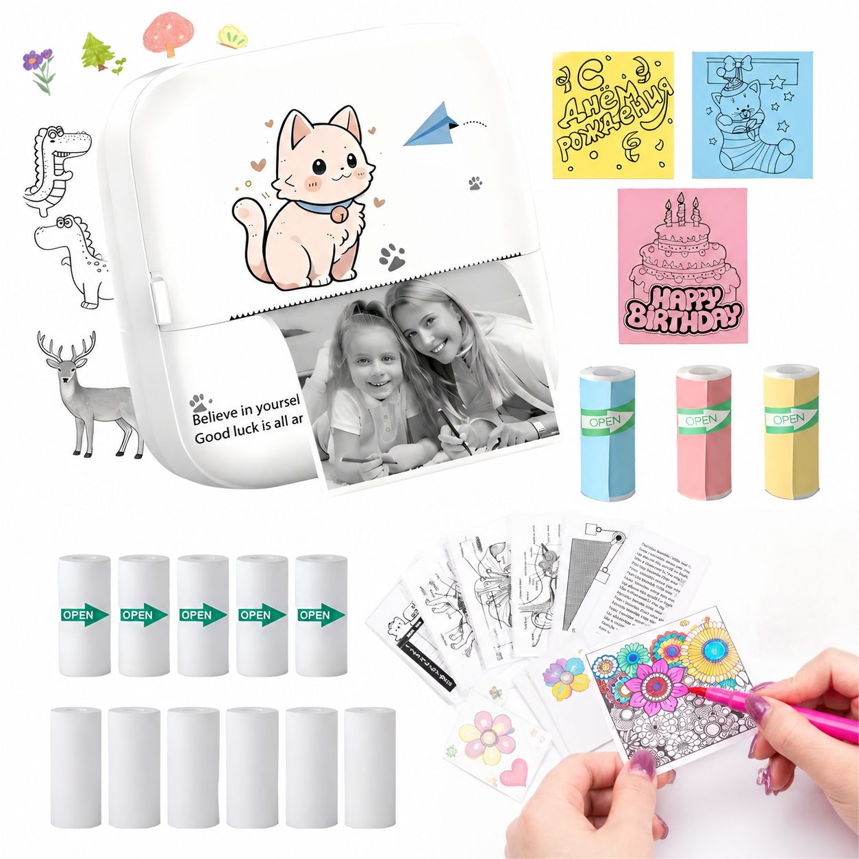 Toomoke Mini Thermodrucker Bluetooth, Fotodrucker für iOS & Android Etikettendrucker, (Fotodrucker Etikettendrucker, Tragbarer Etikettendrucker für Fotos, Notizen & Aufkleber)