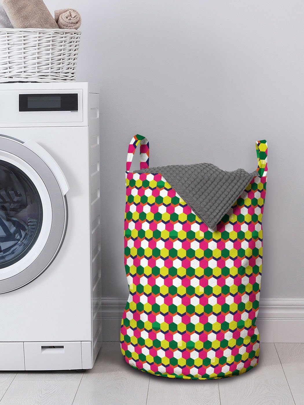 Die Waschsalons, Pattern Wäschesäckchen Abakuhaus Griffen Abstrakt mit Wiederholung für Hexagons Kordelzugverschluss Wäschekorb