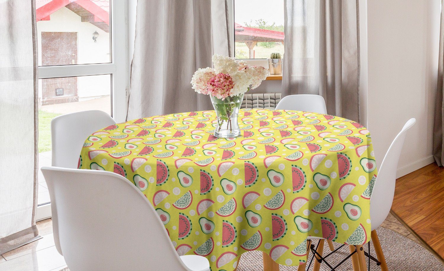 Abakuhaus Tischdecke Kreis Tischdecke Abdeckung für Esszimmer Küche Dekoration, Früchte Avocado Wassermelone orange