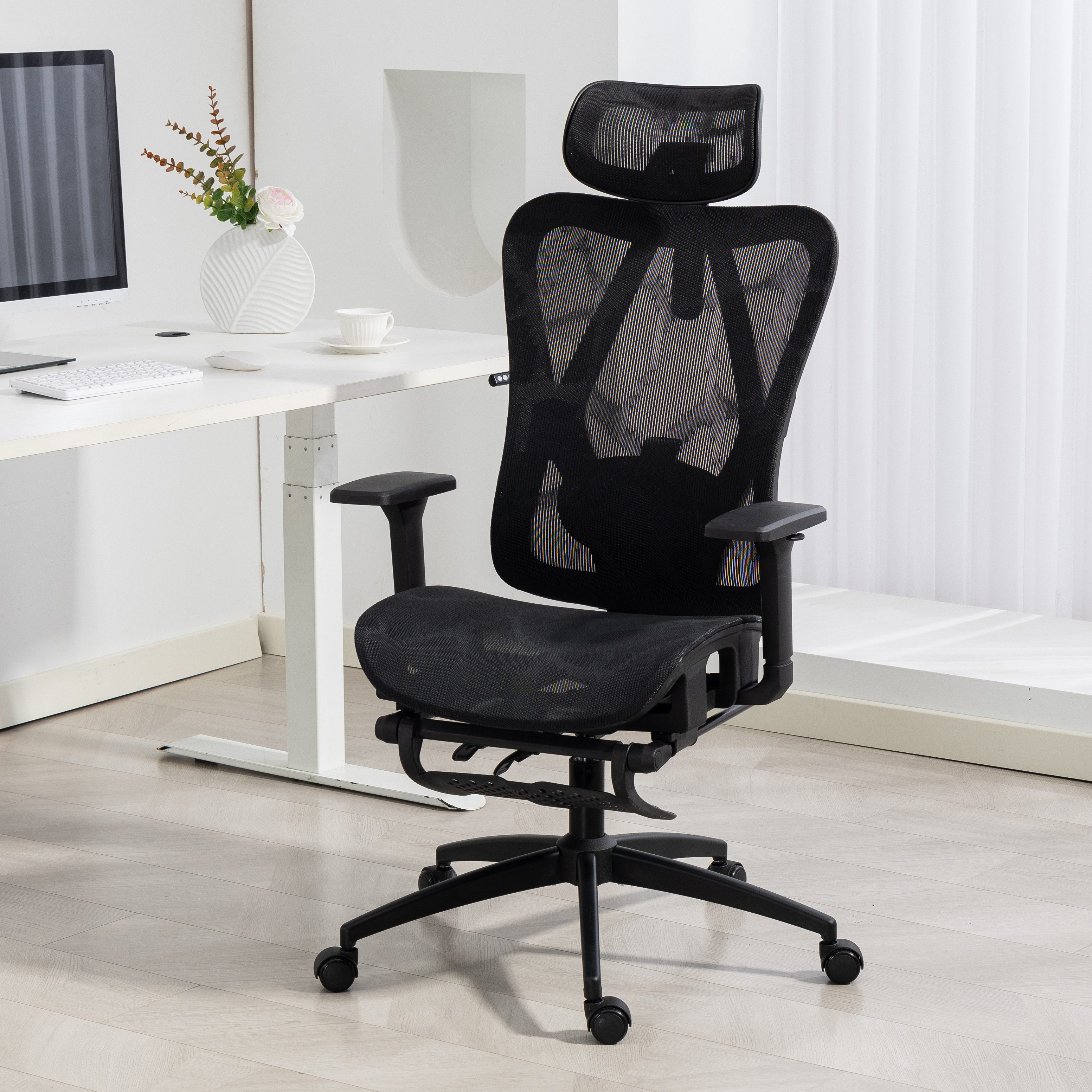 AMBINESS Bürostuhl Schreibtischstuhl, verstellbare Armlehnen & Kopfteil, 6 Modelle (Ergonomisch, stufenlos verstellbare Lendenstütze), inkl. 2 Rollensets, bis 150kg