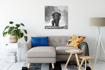 Pixxprint Leinwandbild Elefanten Baby Mama, Elefanten Baby Mama (1 St), Leinwandbild fertig bespannt, inkl. Zackenaufhänger