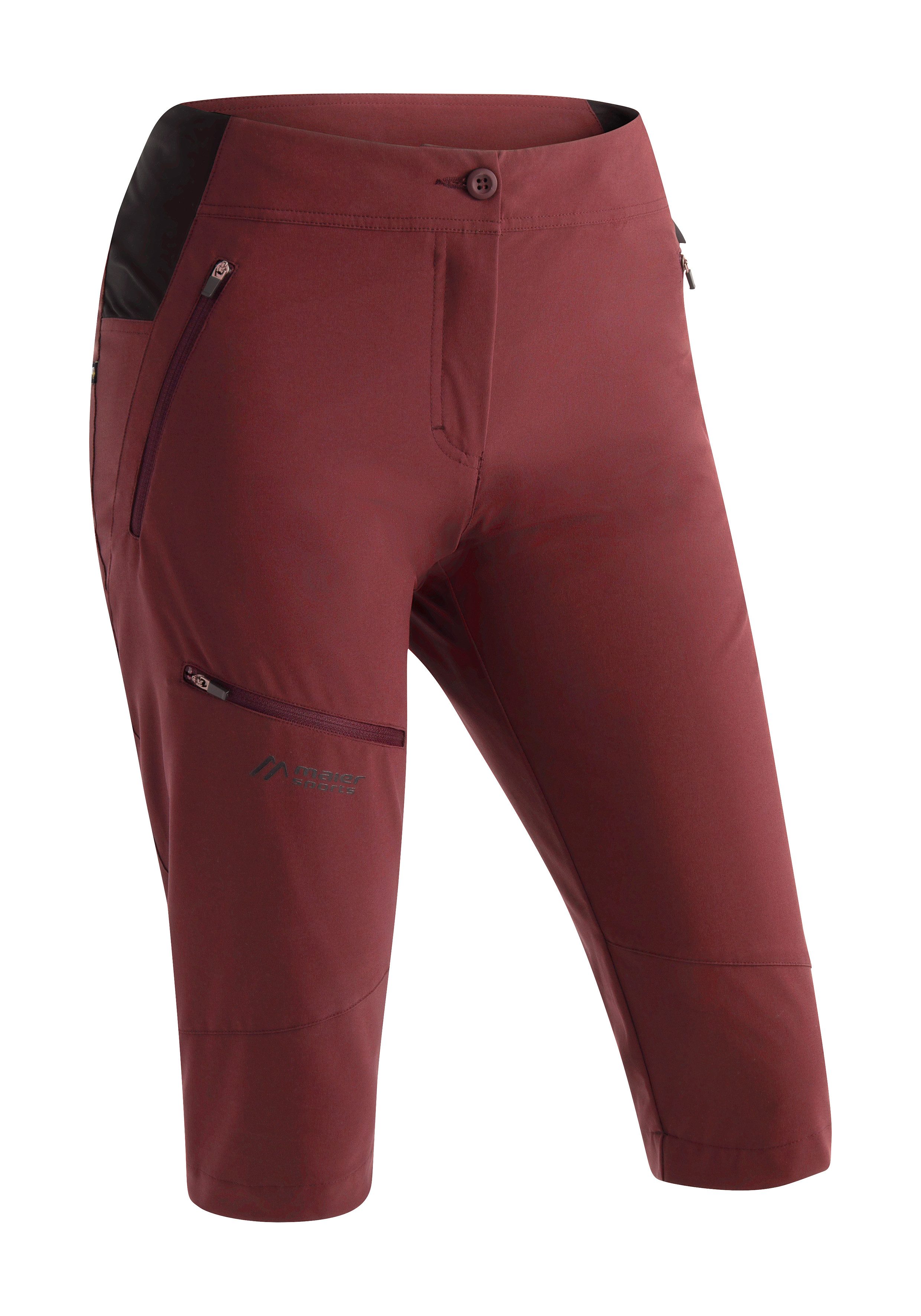 Maier Sports Caprihose Latit Capri Vario Damen Wanderhose, elastische Outdoor Trekking-Hose weinrot