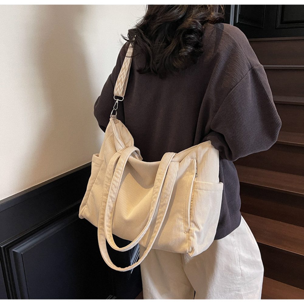 Cachito Schultertasche Damen Umhängetasche Groß Shopper Handtasche Cord Tote Bag Reisetasche, für Arbeit Büro Reisen Einkaufen Schule Strand