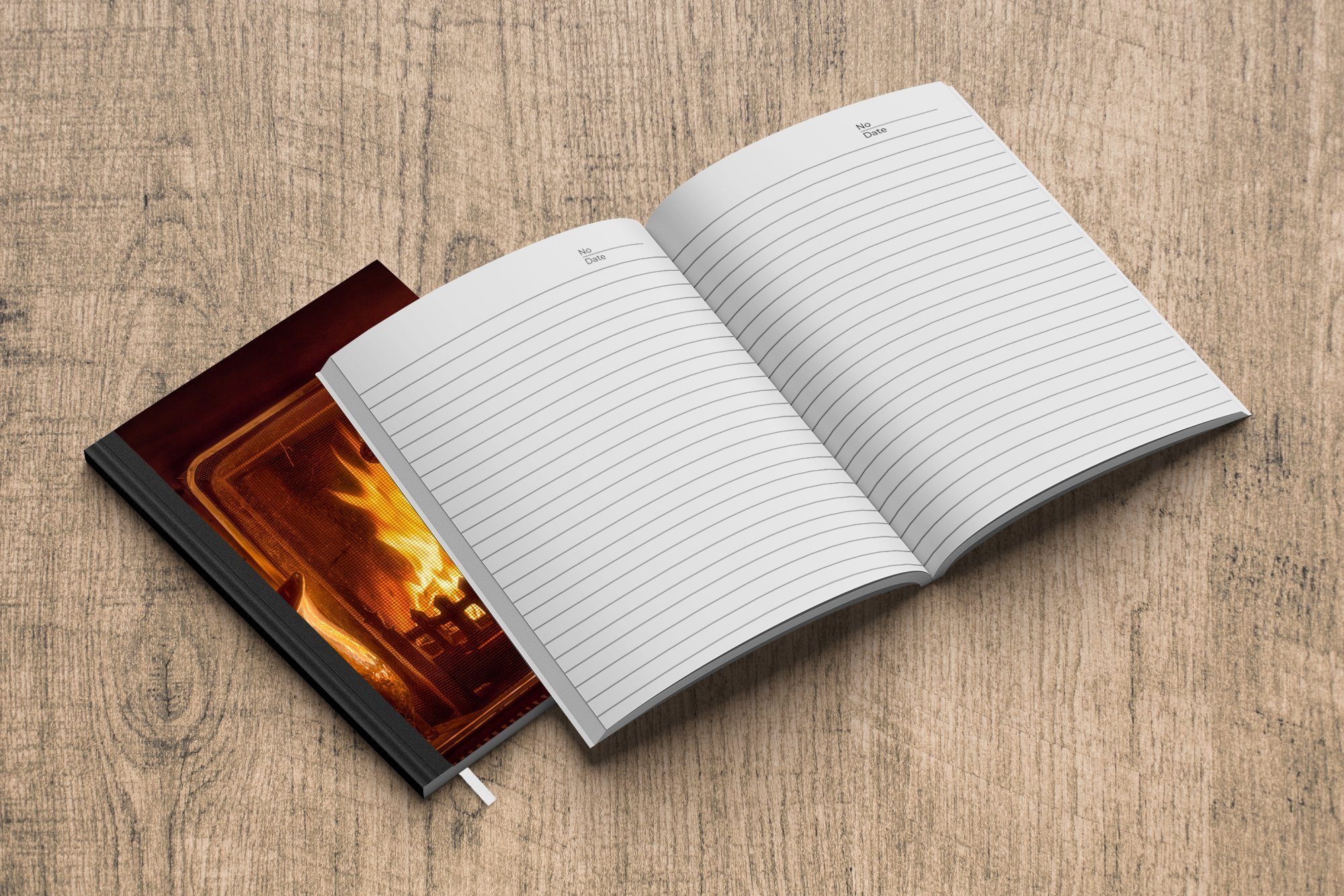 MuchoWow Notizbuch Ein Kamin mit Tagebuch, 98 Haushaltsbuch warmen Notizheft, Seiten, einem Merkzettel, A5, Journal, Feuer