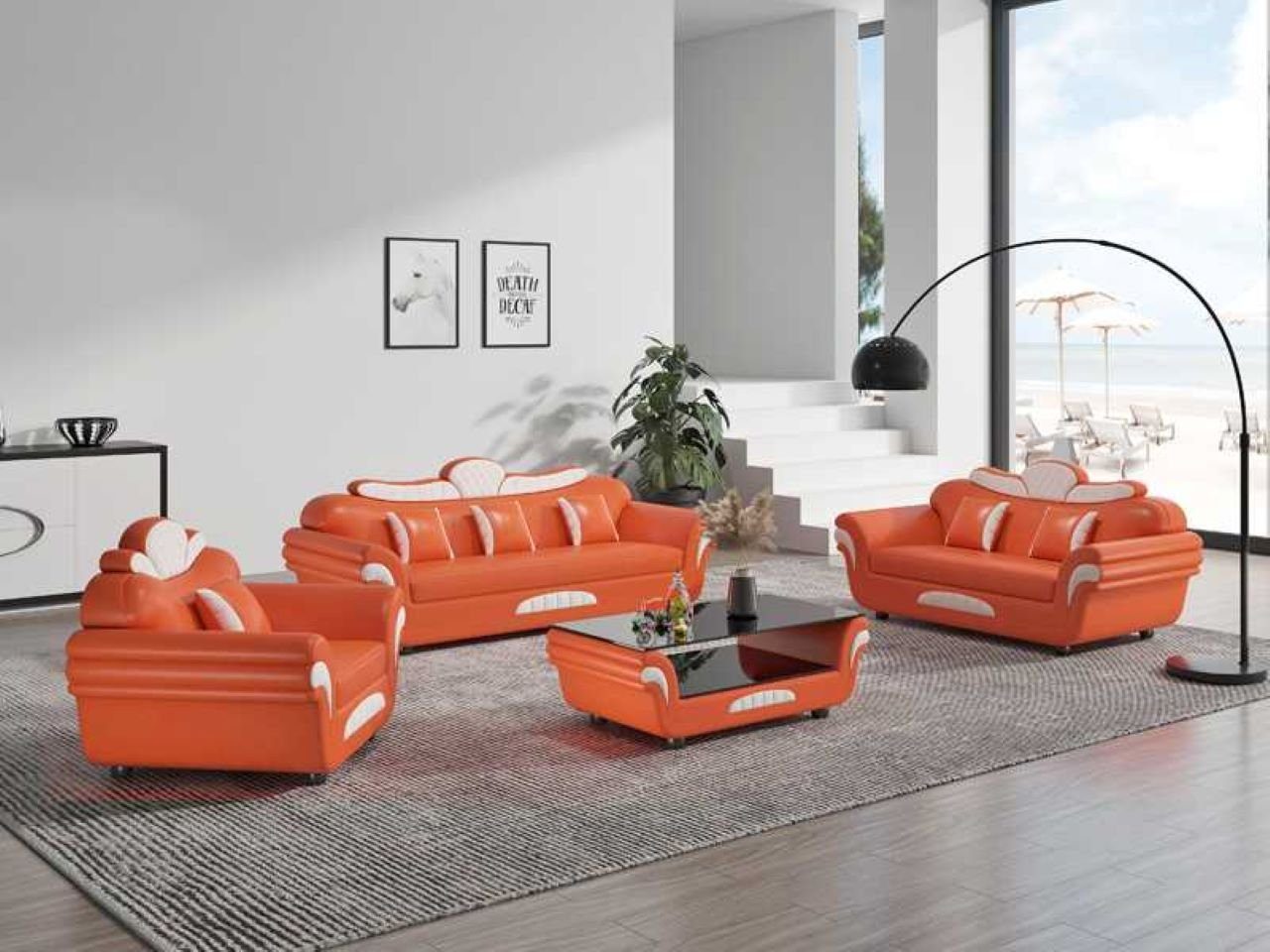 JVmoebel Wohnzimmer-Set Couchgarnitur Sofagarnitur Sofa Sessel Komplette 3tlg Sofas, (3-St., Nur Sofa 2+3 Sitzer + Sessel), Made in Europe Orange