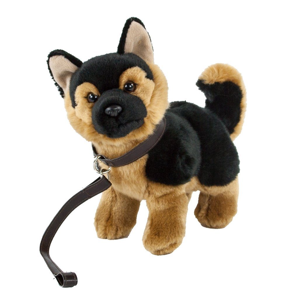 Teddys Rothenburg Kuscheltier Schäferhund Aron mit Leine stehend 23 cm braun/schwarz Plüschhund (Plüschtier, Stofftier, Stoffhund)