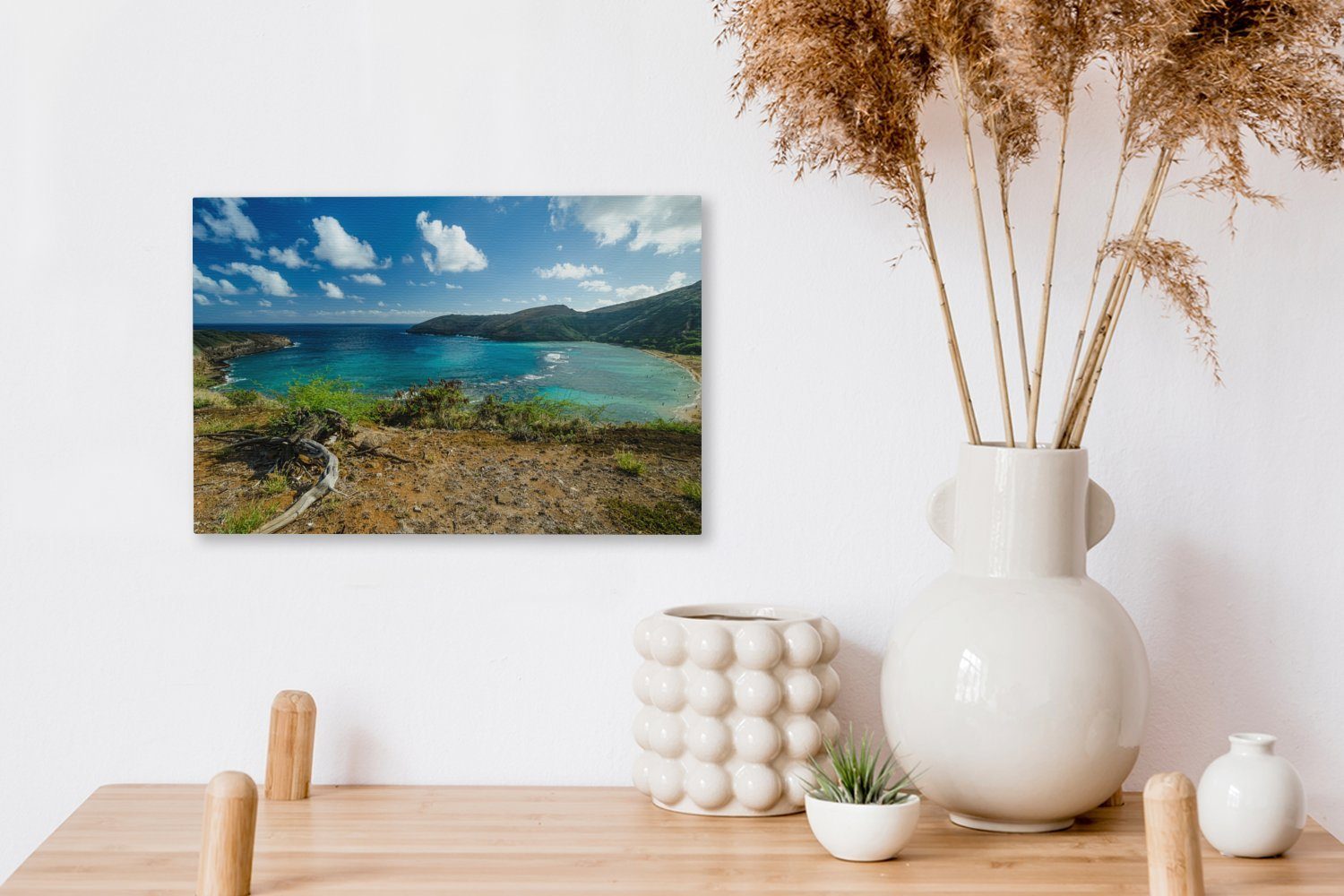 OneMillionCanvasses® Leinwandbild Hanauma Aufhängefertig, Wandbild Landschaft cm Bay der Wanddeko, St), Oahu, Hawaii, von grünen (1 mit Leinwandbilder, 30x20