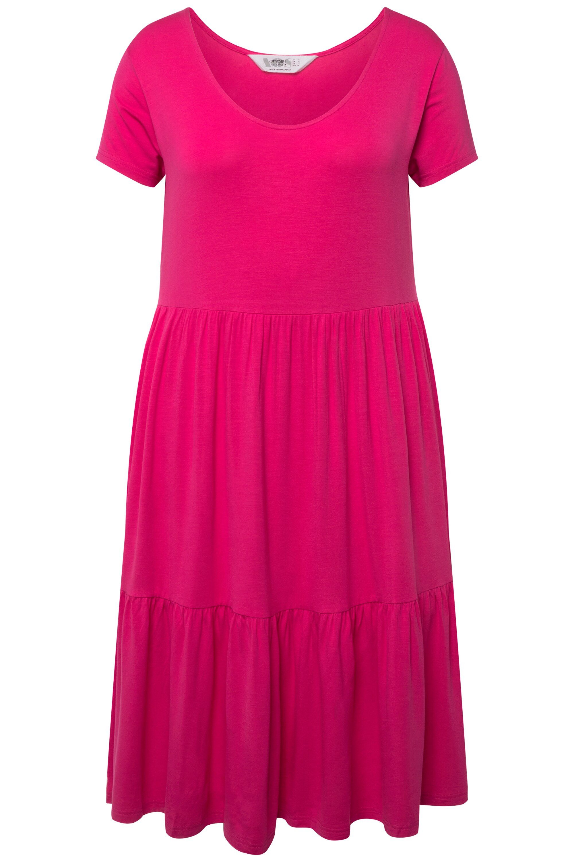 Janet & Joyce Midikleid Jerseykleid Rundhals Halbarm Saum-Volants