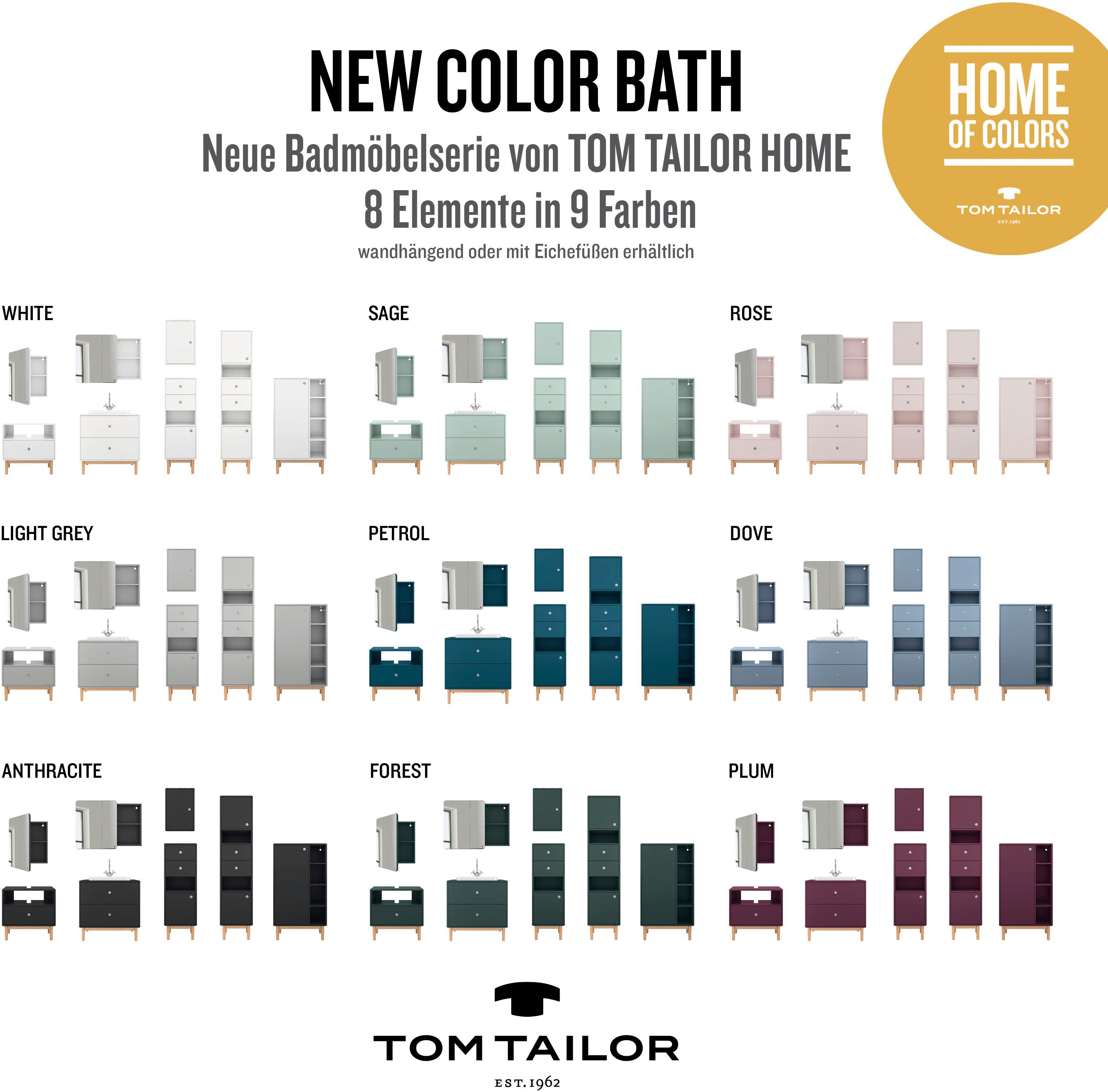 TOM TAILOR HOME Unterschrank Schubladen, plum cm 1 2 Füße mit mit & Push-to-Open, COLOR Tür Breite Eiche, 40 BATH