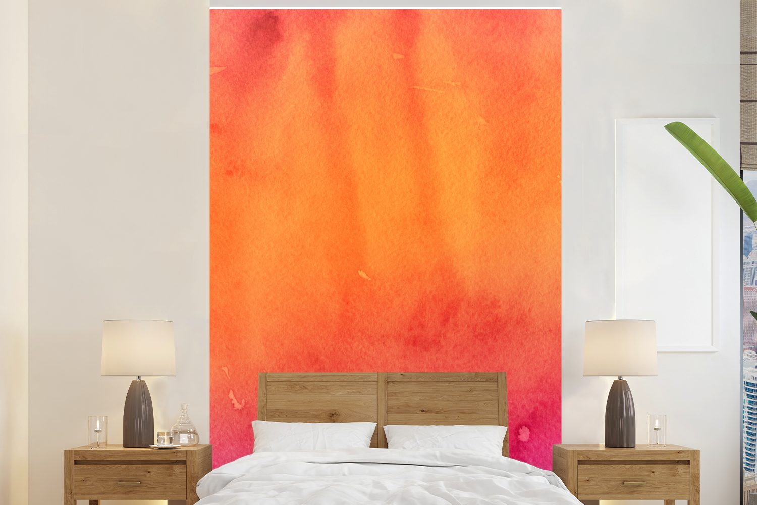 MuchoWow Fototapete Aquarell - Orange - Rosa - Abstrakt, Matt, bedruckt, (3 St), Montagefertig Vinyl Tapete für Wohnzimmer, Wandtapete