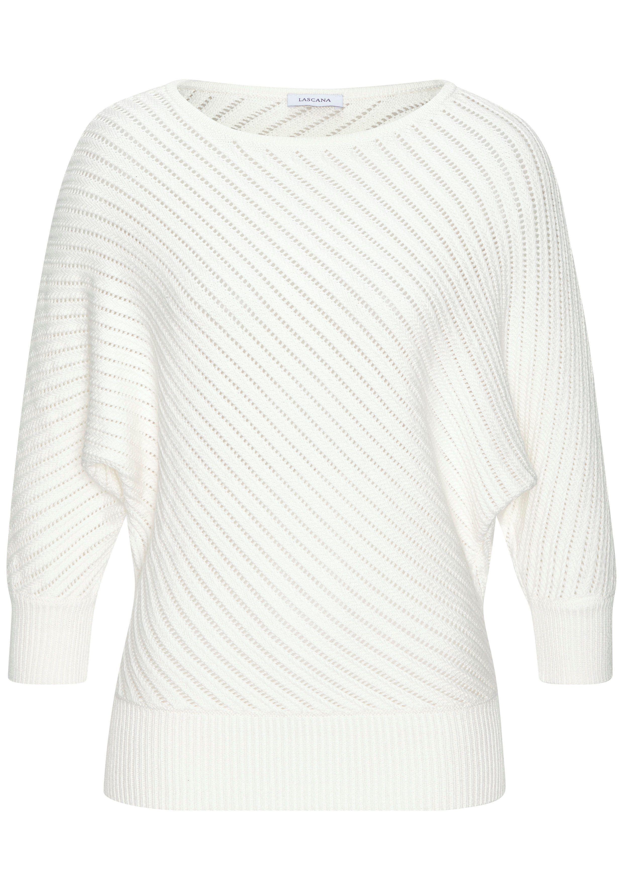 LASCANA 3/4 Arm-Pullover mit diagonalem Strickmuster günstig online kaufen
