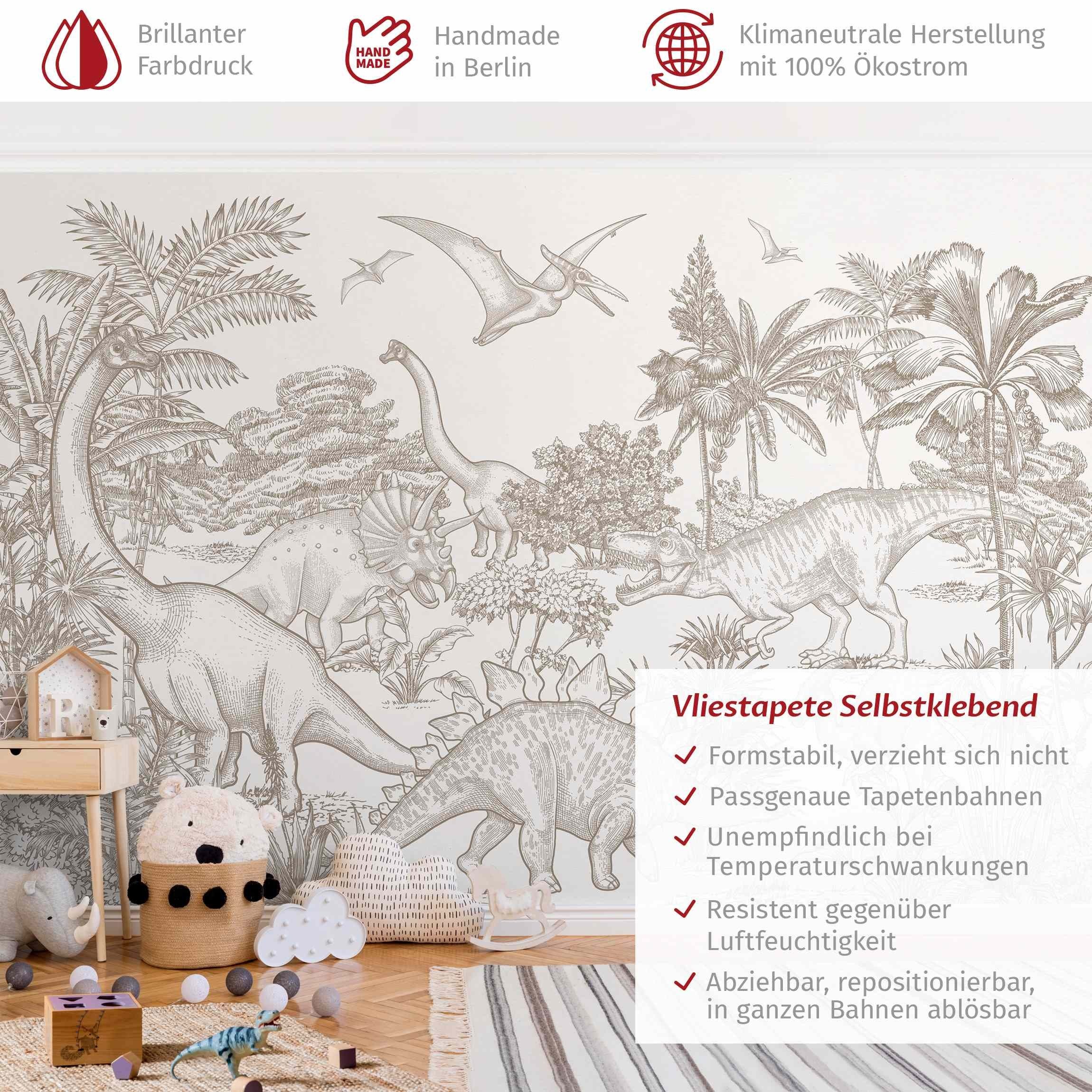 Bilderdepot24 Kindertapete Dinosaurier Welt Sepia Illustration günstig online kaufen