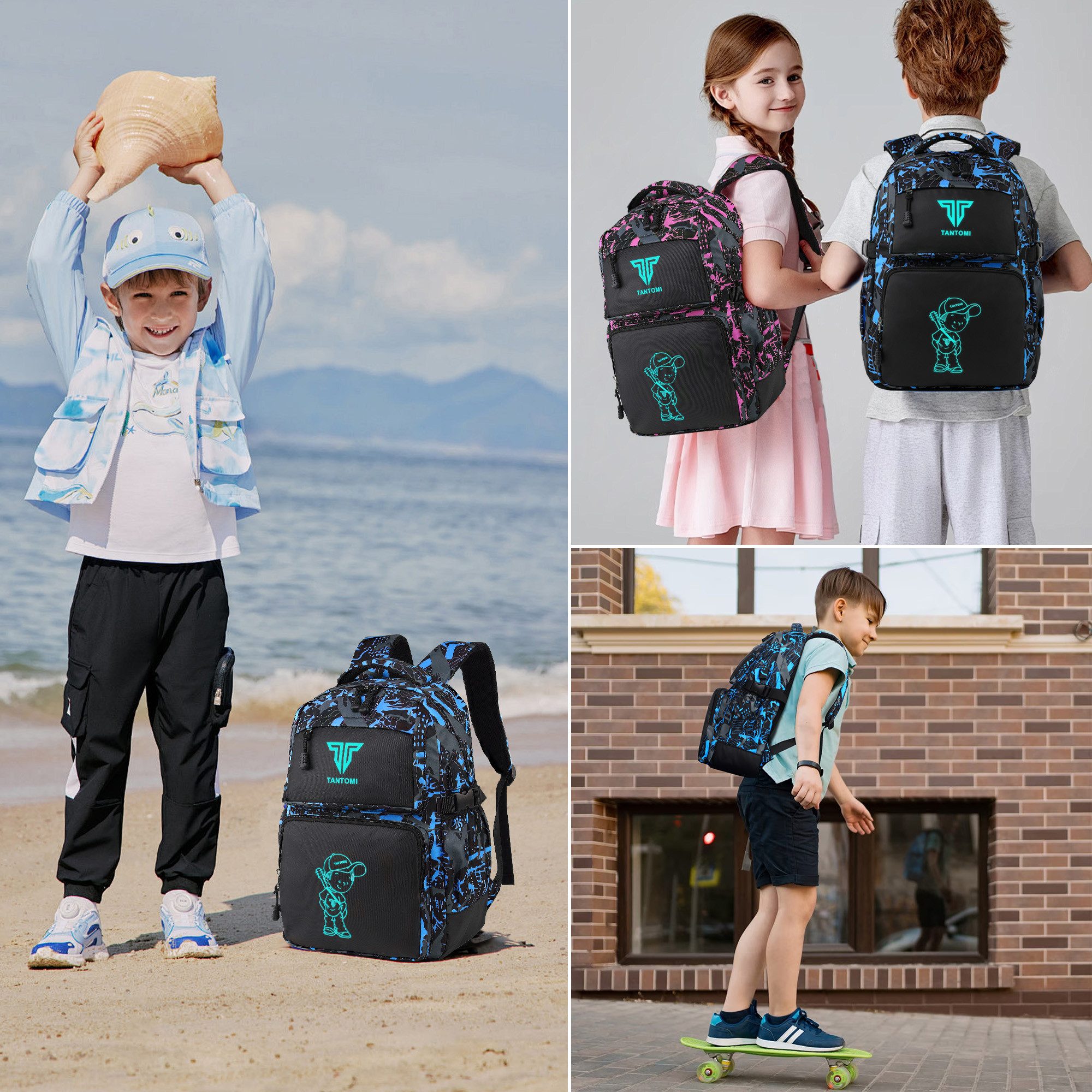 TAN.TOMI Schulrucksack Rucksack Jungen Schulrucksack Mädchen Teenager Jugendliche Daypacks, Kinder Reflektierender Schultasche Outdoor Camping Groß Schulranzen – Bild 3 von 5