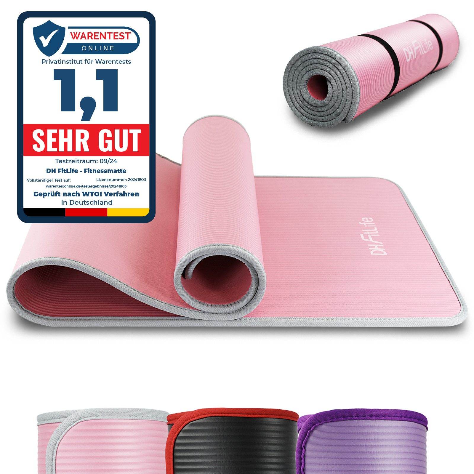 DH FitLife Fitnessmatte 183x61 cm, 10mm dicke Sportmatte, Yogamatte rutschfest (Gymnastikmatte gelenkschonend, Trainingsmatte & Bodenschutzmatte), für Home Workout & Fitness