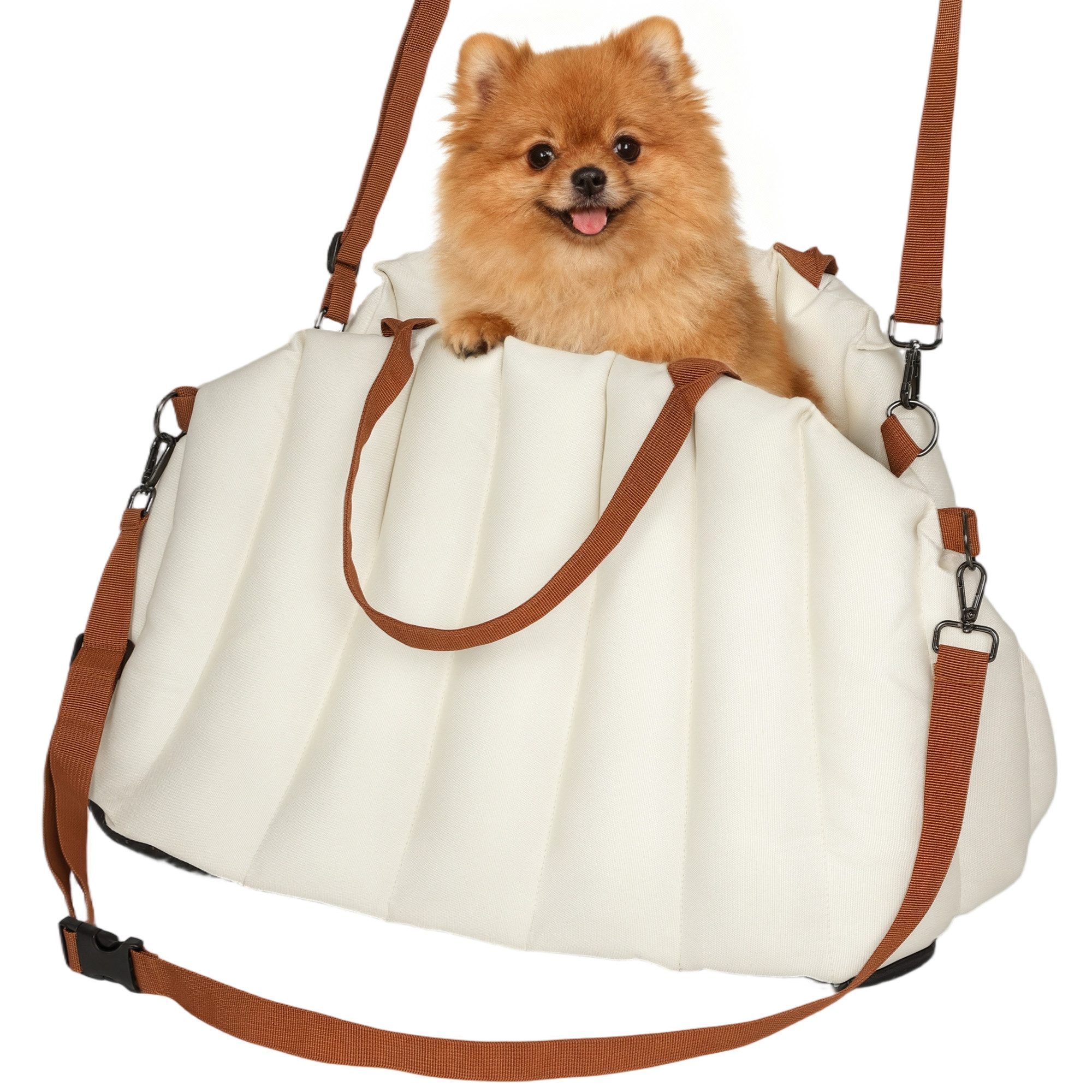 AIMAX Tiertransporttasche Hundetasche für kleine Hunde bis 5 kg mit Schultergurt cremeweiß
