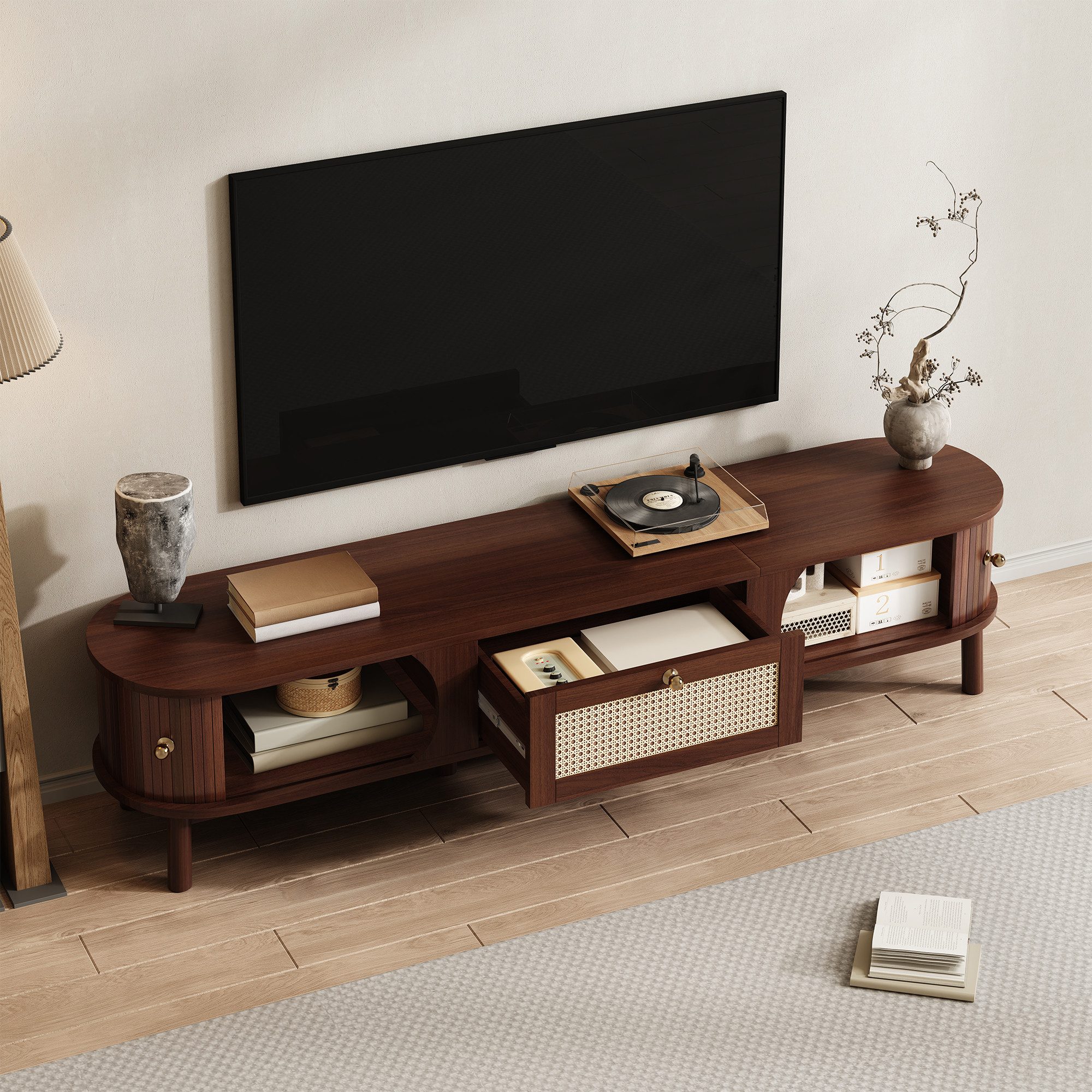 STILVORA Lowboard mit Rattan-Schubladen,TV-Schrank Fernsehschrank mit günstig online kaufen