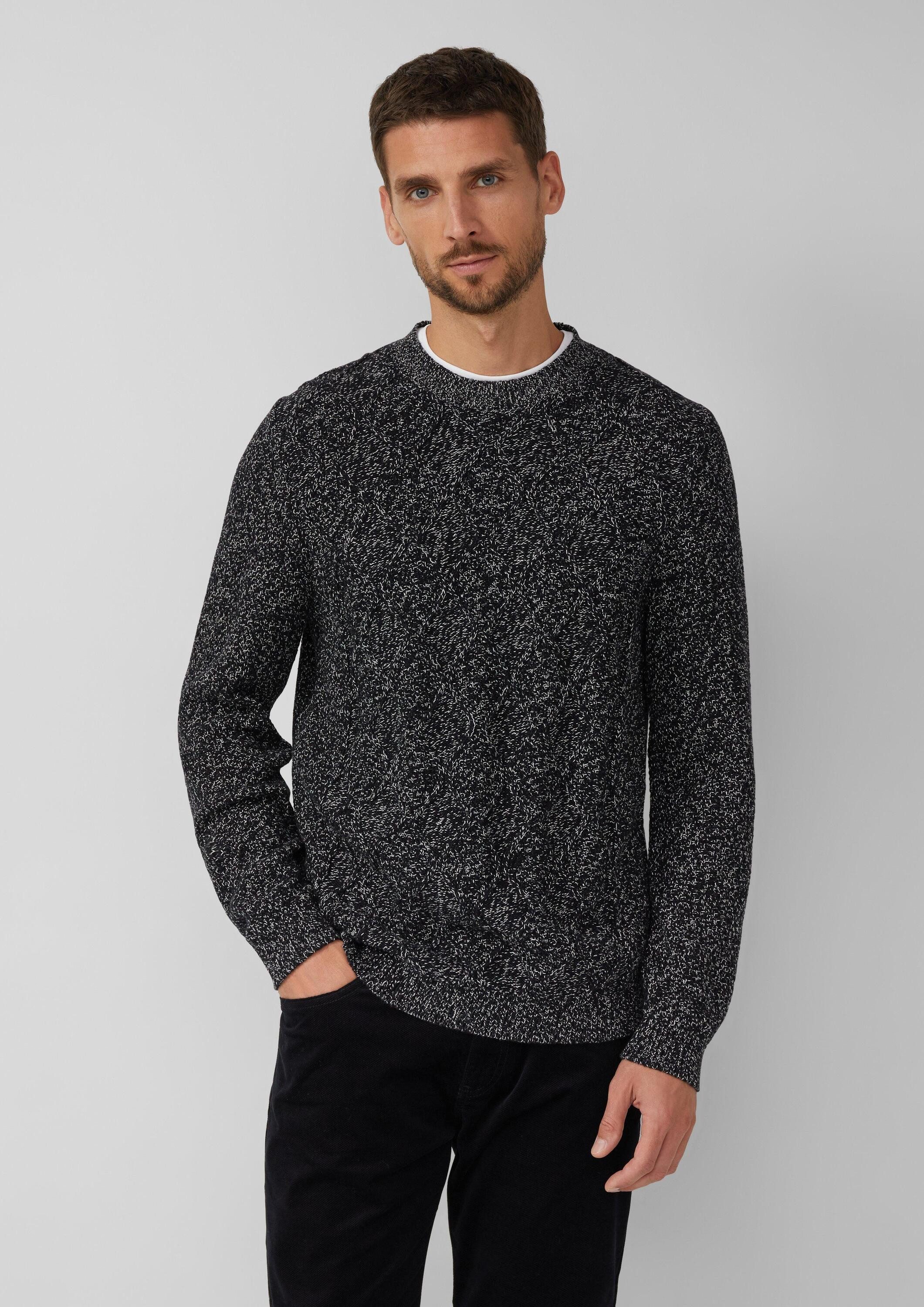 s.Oliver Longpullover Strickpullover Melierter Baumwoll-Strickpullover mit Zopfmuster