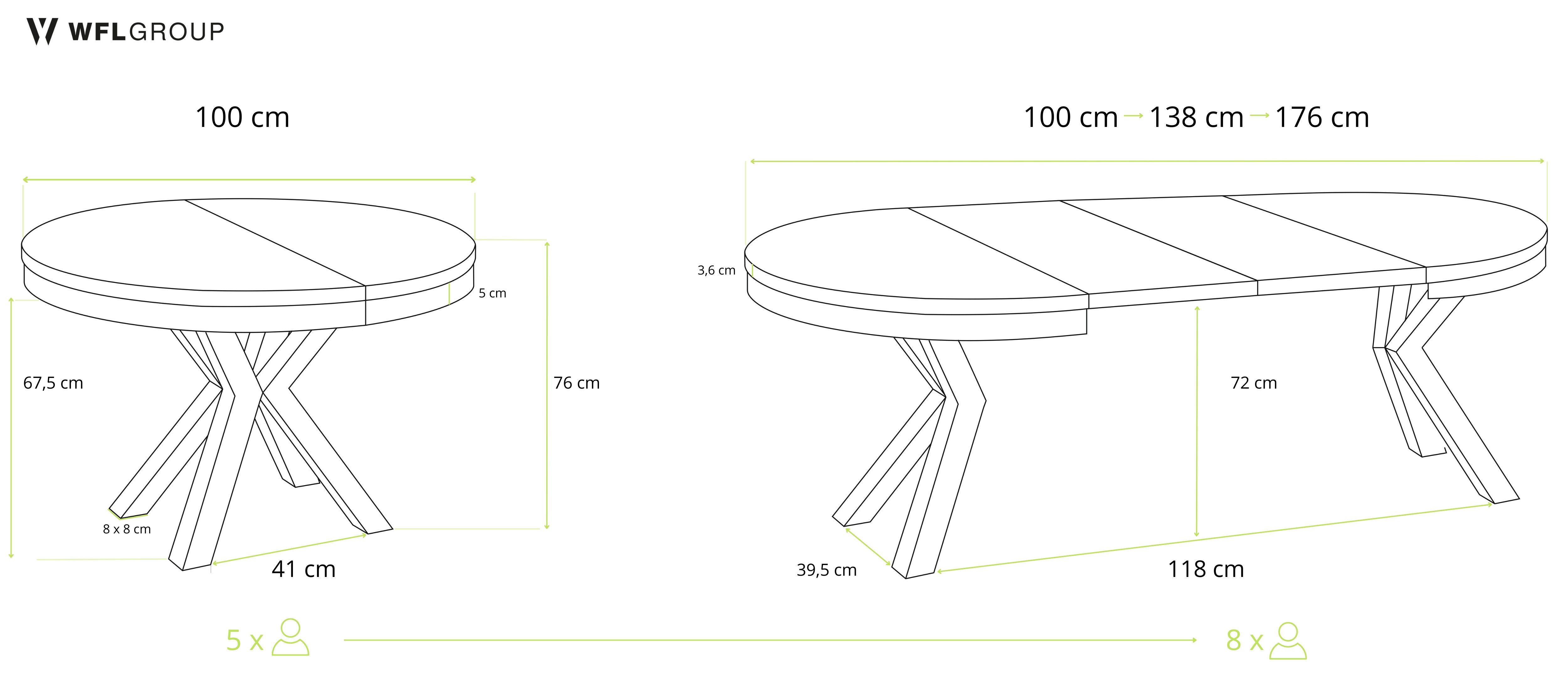 WFL GROUP Esstisch Clara White im Loft-Stil rund ausziehbar mit weißen Meta günstig online kaufen
