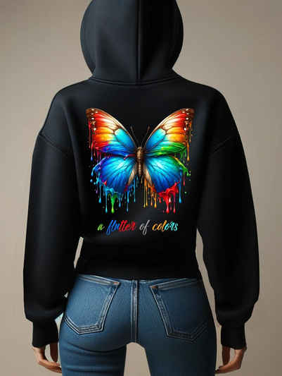 RMK Kapuzenpullover Damen Pullover Oversized Sweatshirts Schmetterling Butterfly Hoodie mit Kapuze