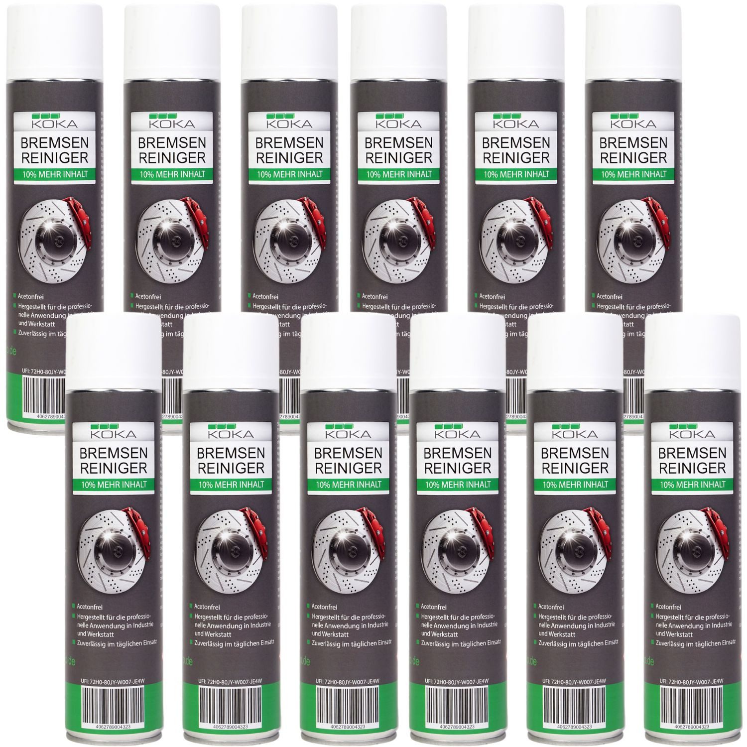 KOKA 12x Set Bremsen-Reiniger 360° Spray Teile-Reiniger Bremsenreiniger (Spar-Set, [12-St. 12x 660ml Dose Reinigung Entfettet für Auto Bremsen Maschinen Motor Kupplung etc)
