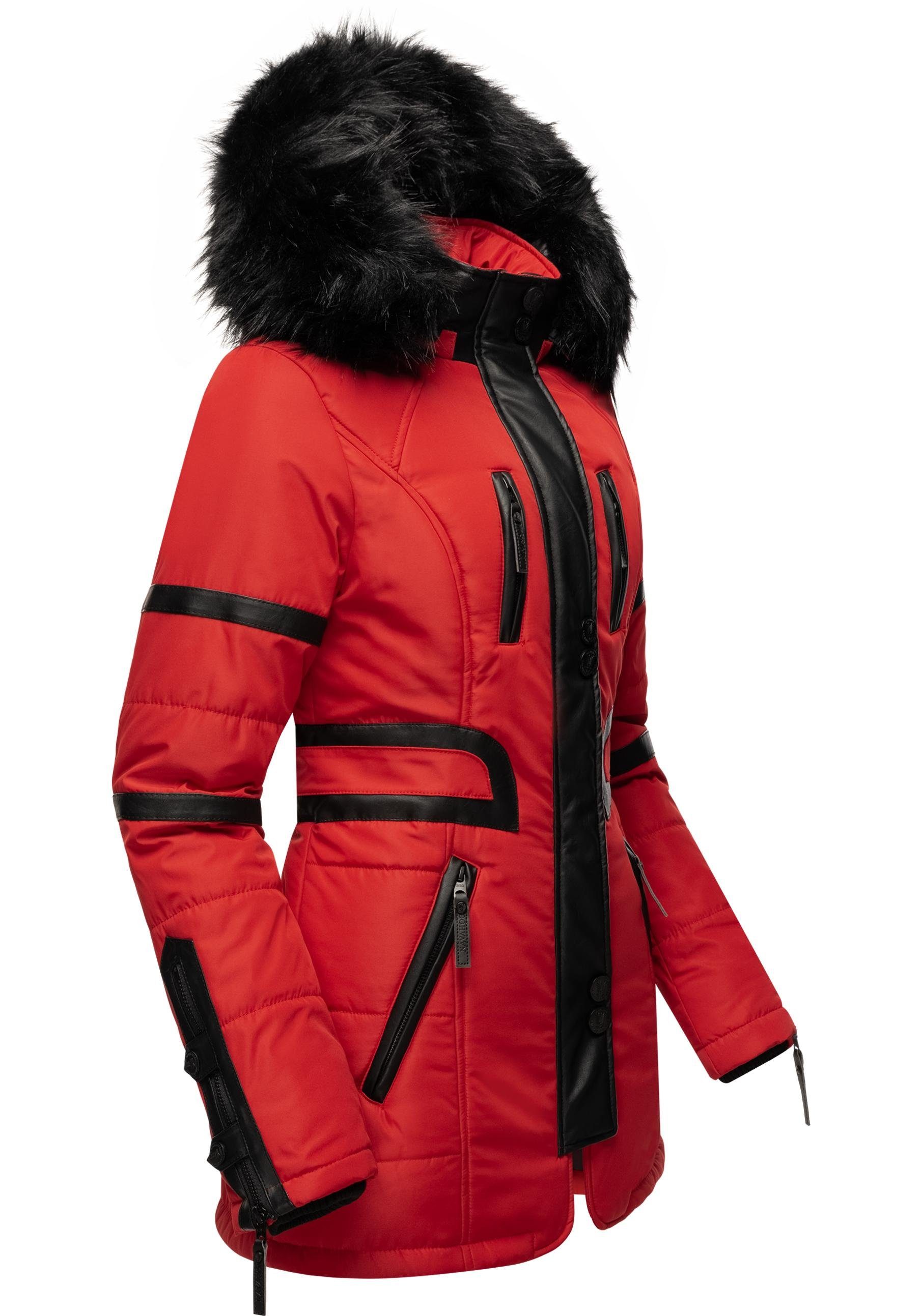 Navahoo Jacke mit stylischer Wintermantel rot Damen Moony Kapuze Winter