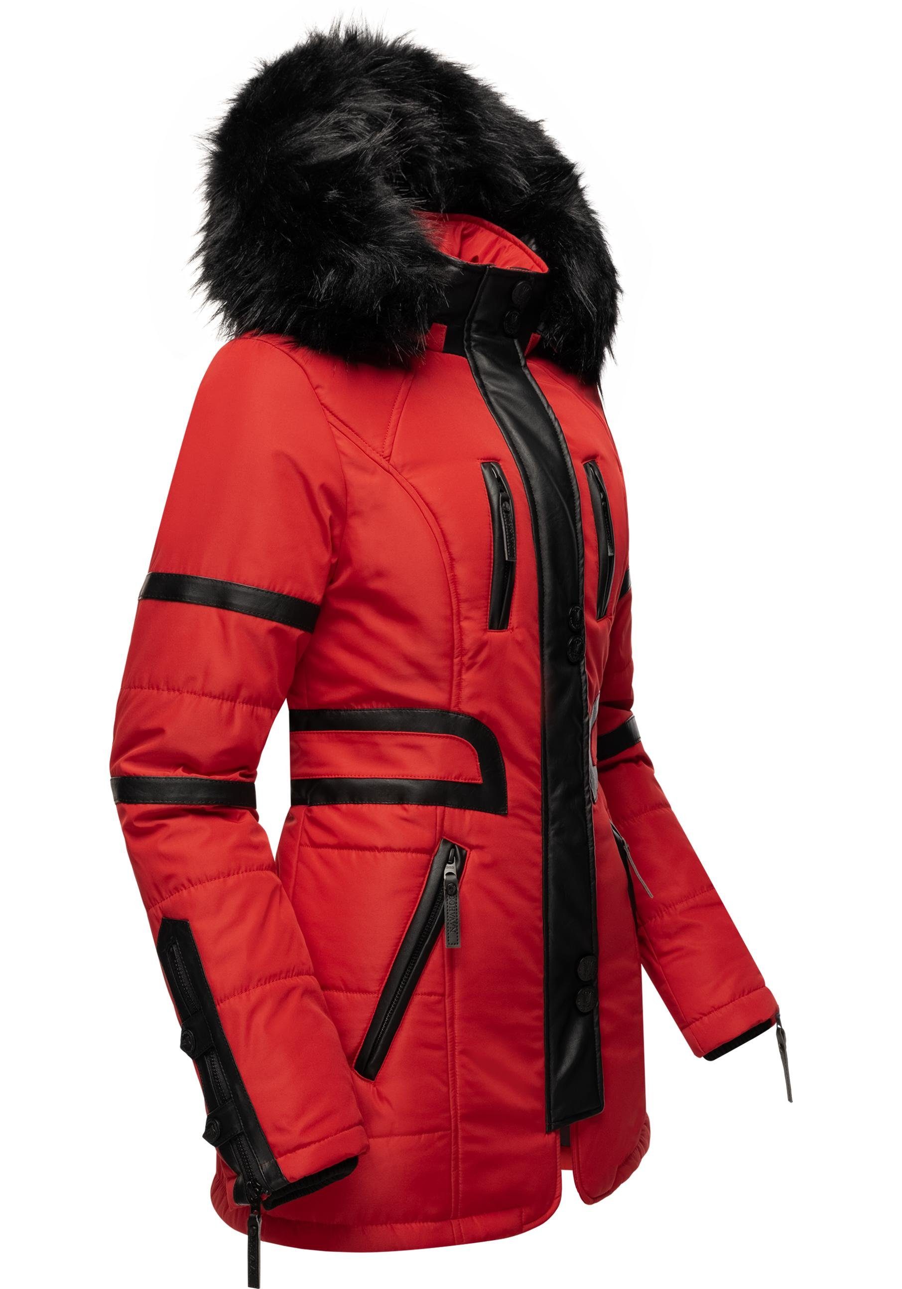 Winter Wintermantel stylischer Kapuze Jacke Damen Navahoo rot Moony mit