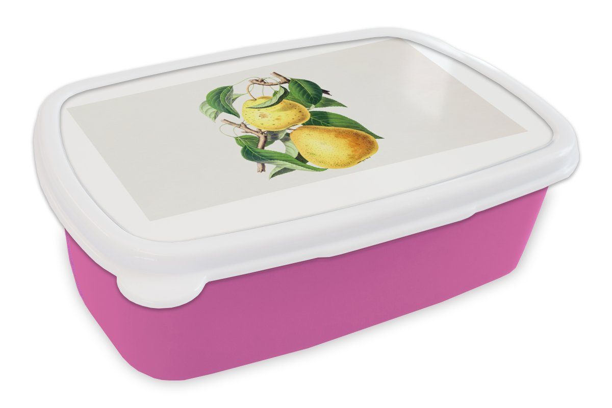 MuchoWow Lunchbox Birnen - Obst - Gesund, Kunststoff, (2-tlg), Brotbox für Erwachsene, Brotdose Kinder, Snackbox, Mädchen, Kunststoff rosa