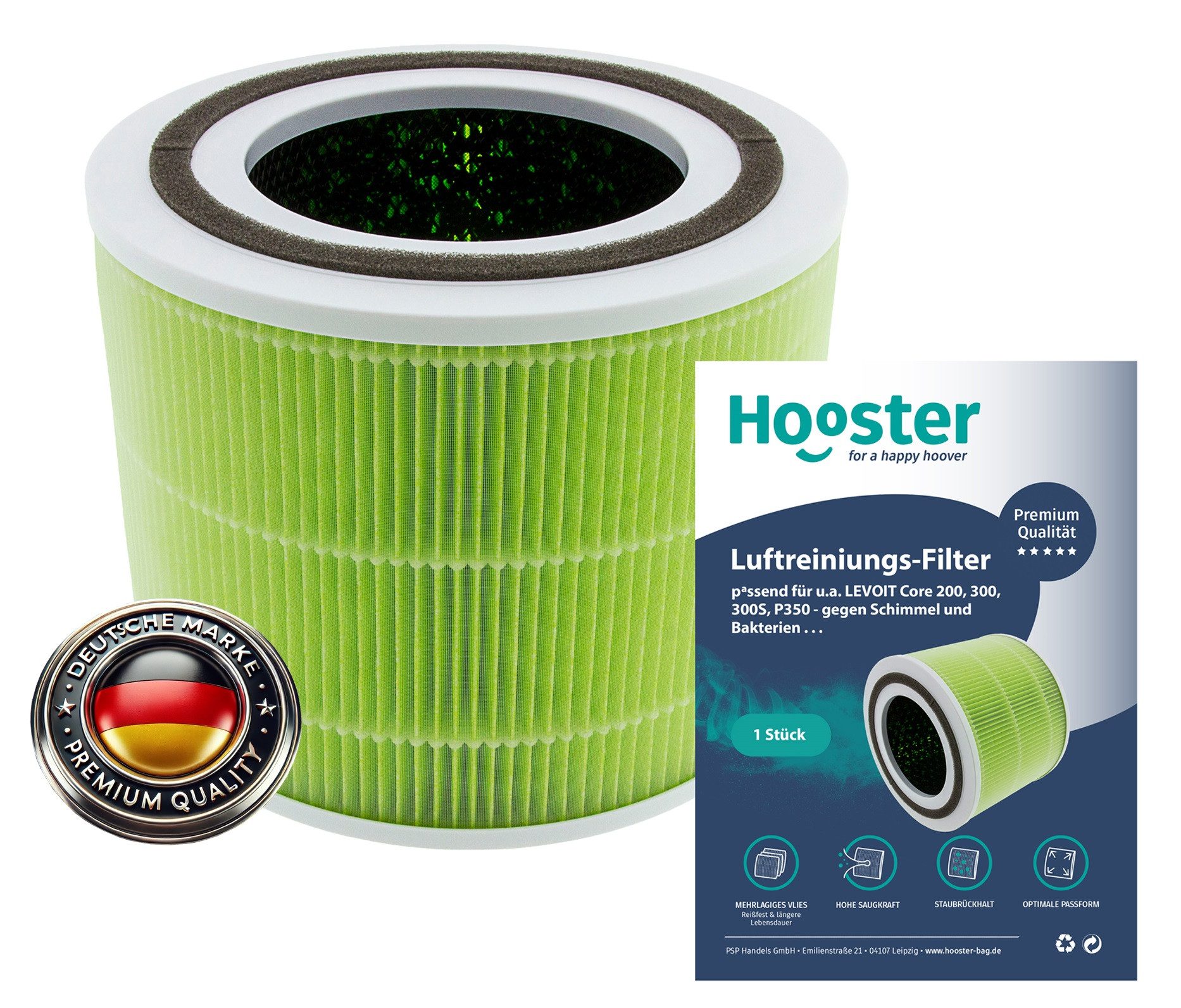 Hooster Luftfilter 1 Filter kompatibel mit LEVOIT H13 Core 300s / Core 300, Ersatzfilter speziell gegen Schimmel und Bakterien