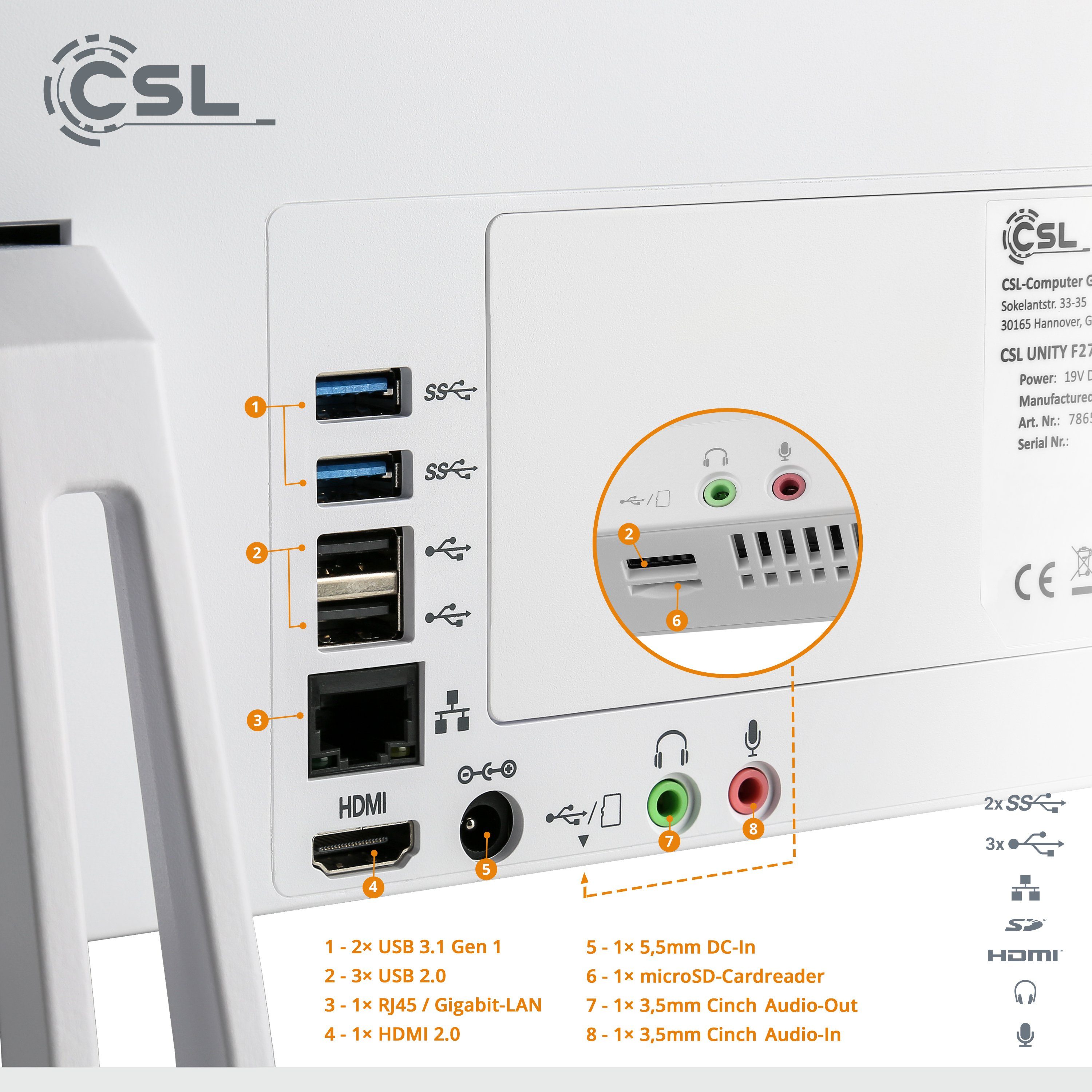 CSL Unity Graphics, 16 Intel® 256 Zoll, (27 F27-JLS SSD, Intel® Celeron GB passiver weiß UHD PC N5100, GB RAM, CPU-Kühler)