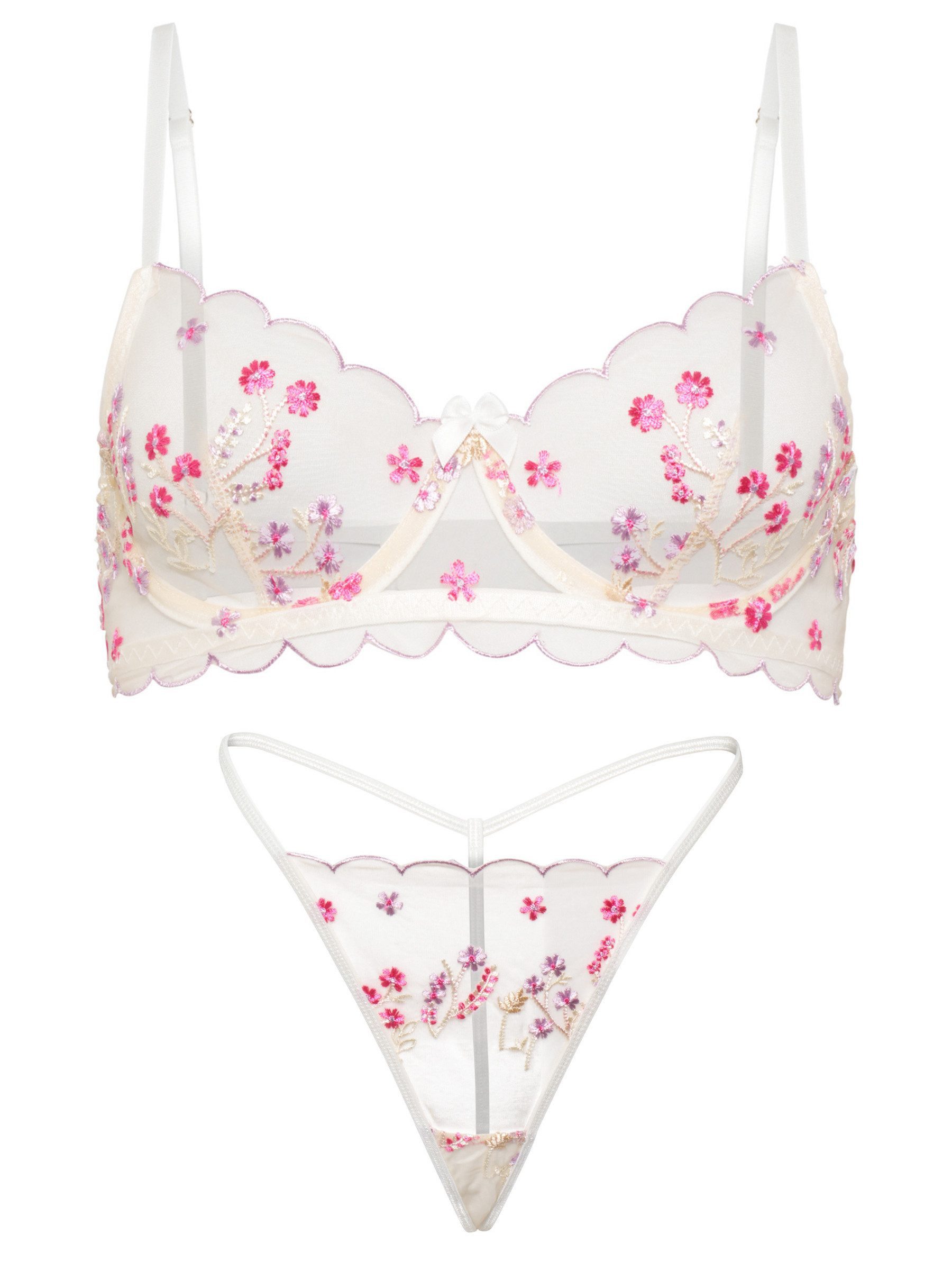 Elegant Love Set: Bügelloser BH BH-Set, Dessous Set mit Blumenmuster, Sexy Lingerie Set (Set, 2-tlg., mit String) Elegantes Unterwäsche für Damen: Luxuriöser Spitzen-BH und Tanga