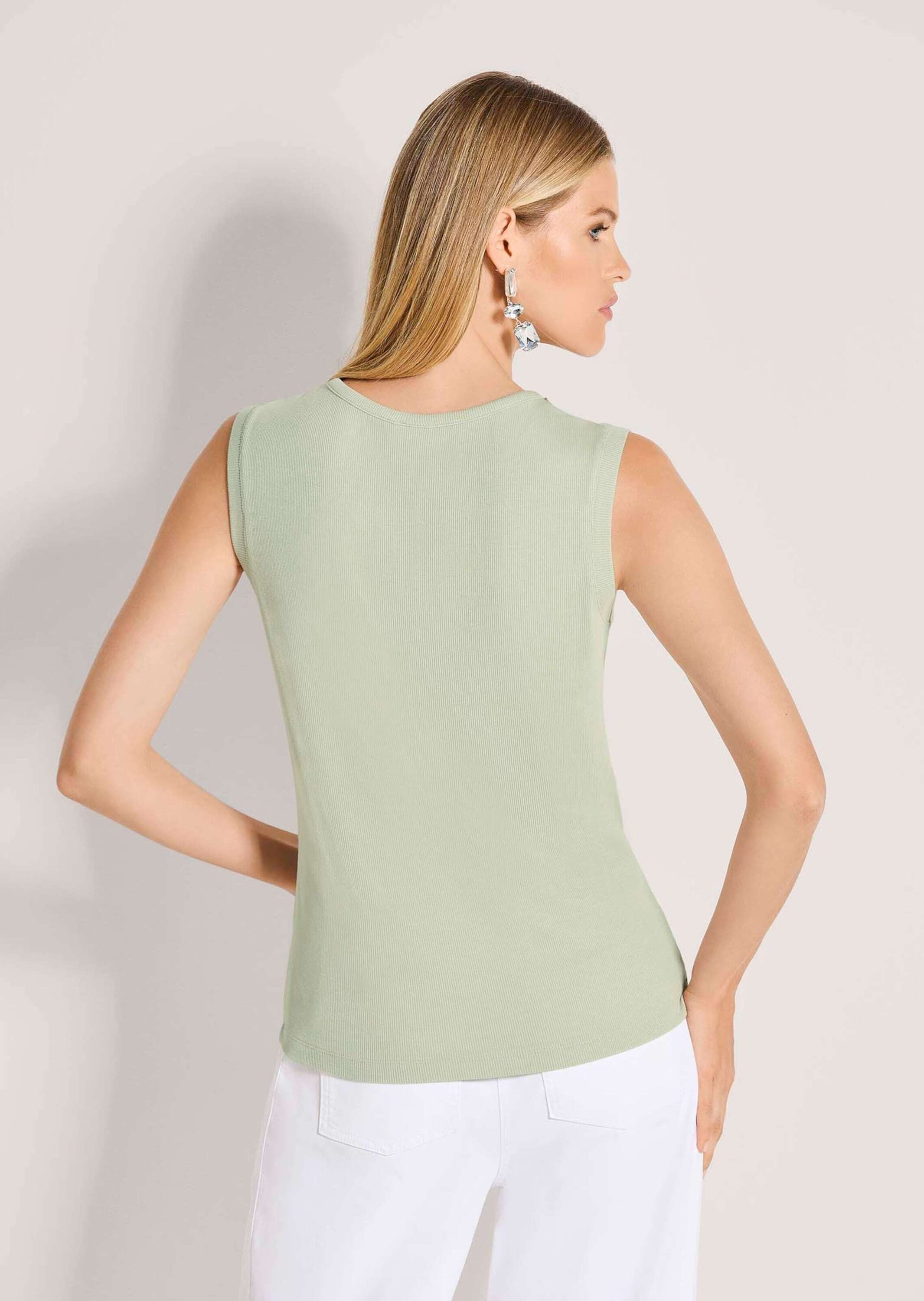 MADELEINE Kurzarmshirt Elegantes Kurzarm Sommeroberteil mit Strass Viskose-Shirt mit Rundhalsausschnitt, ärmellos