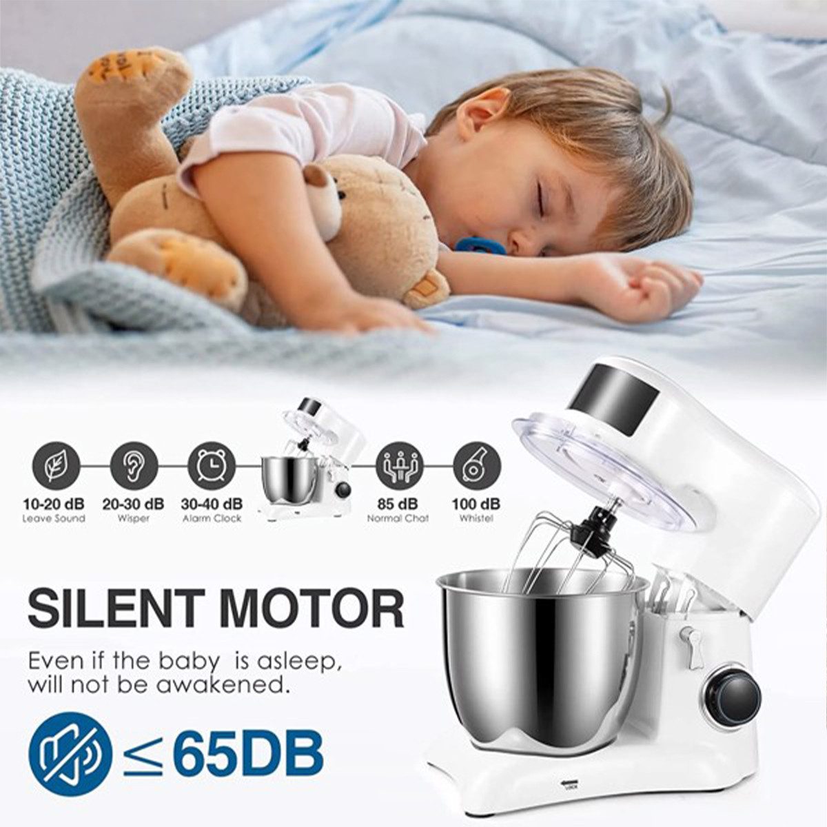 autolock Küchenmaschine, 10 Geschwindigkeitsstufen 1300 W Knetmaschine Teigmaschine