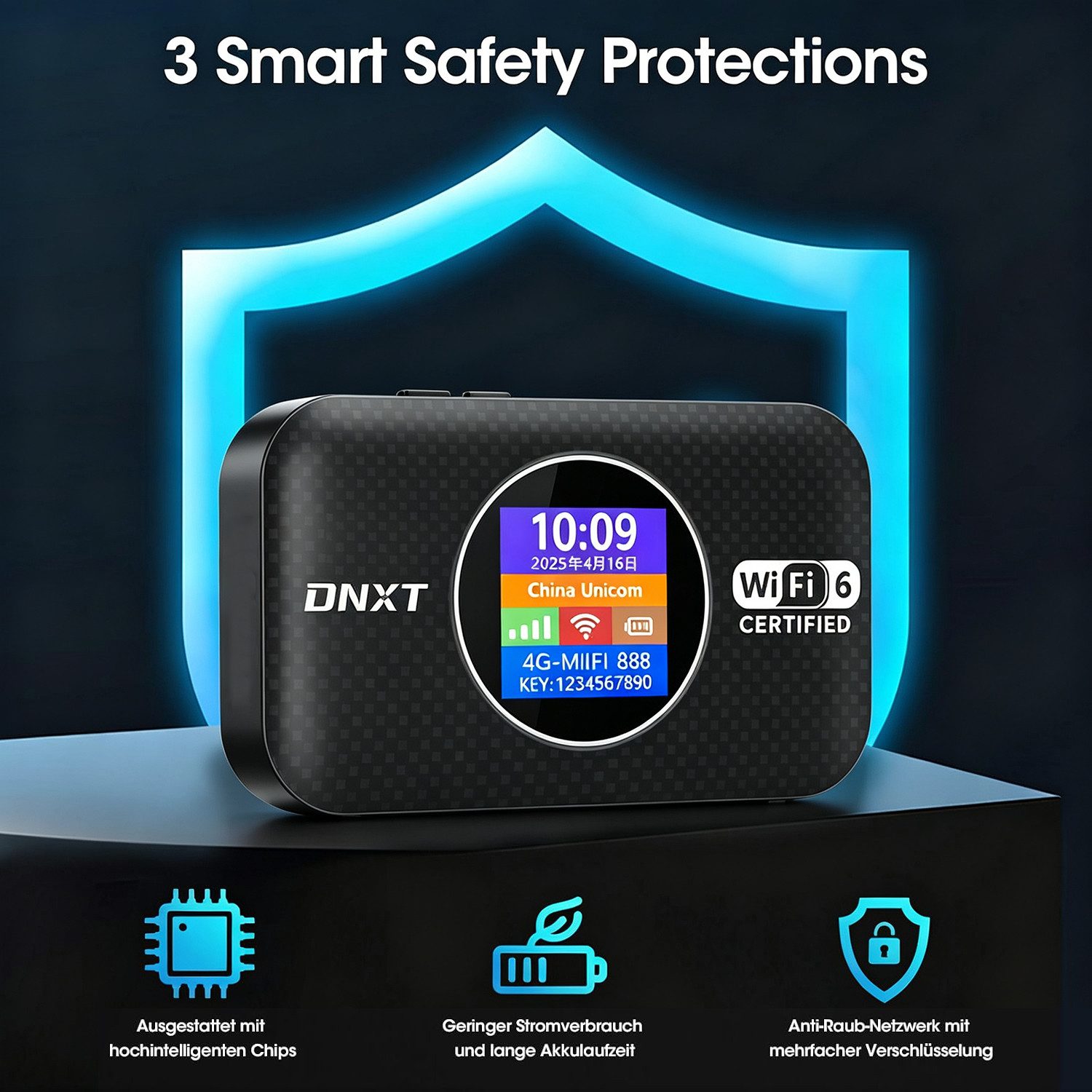 wohnTRAUM24 5G Mobiler WLAN Router, Tragbares WLAN für Unterwegs,300 Mbps, 3000mAh 4G/LTE-Router, 5G Tragbares WLAN mit SIM Steckplatz, Unterstützt 10 Geräte – Bild 4 von 5