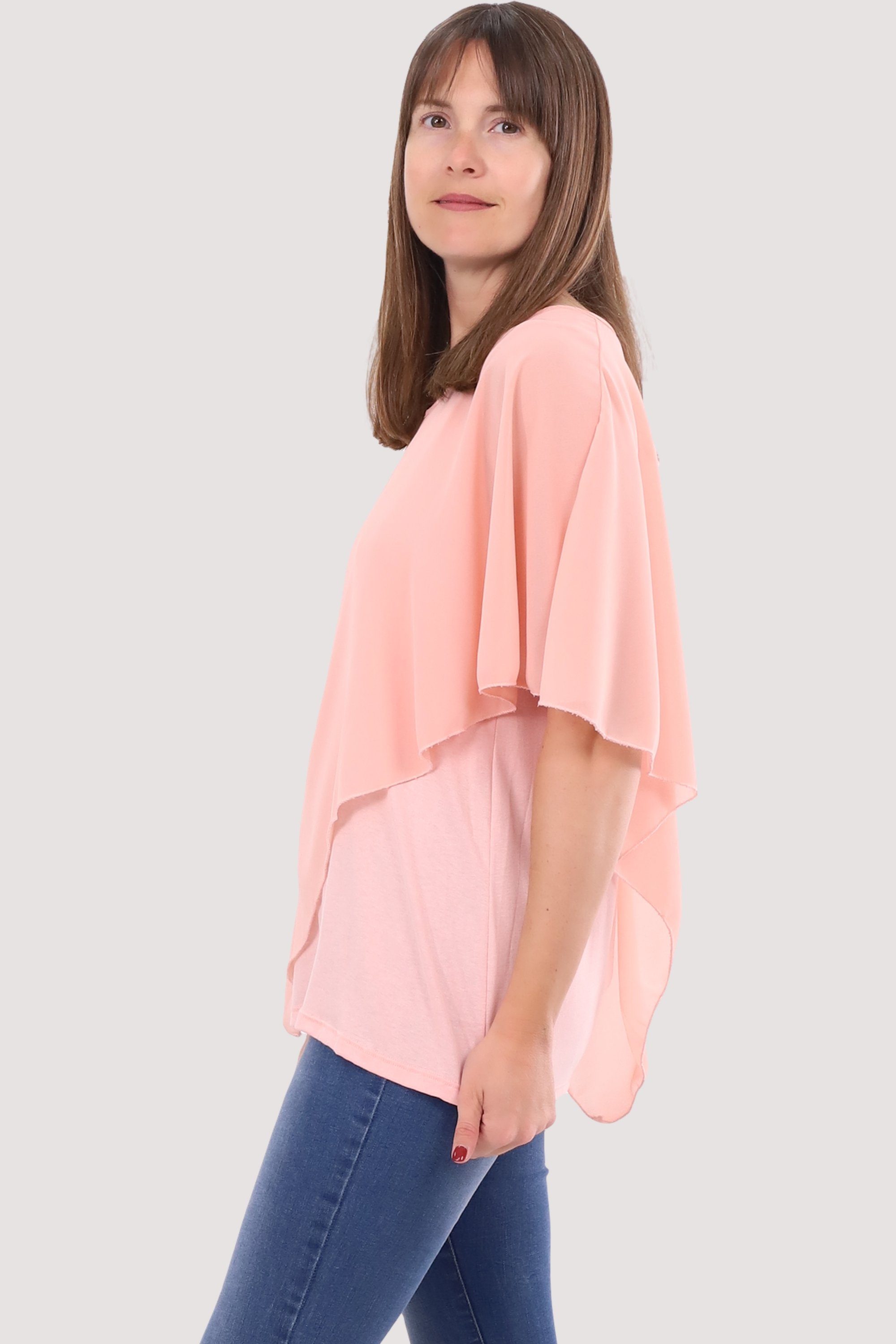 10732 fashion than more Chiffonbluse asymmetrisch Einheitsgröße malito Blusenshirt rosa geschnitten Schlupfbluse