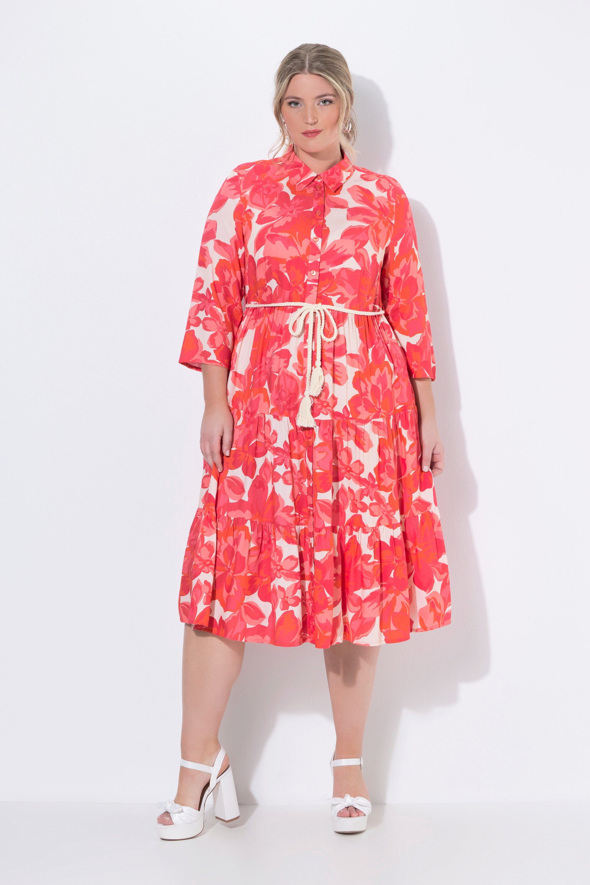 MIAMODA Jerseykleid Blusenkleid A-Linie Midilänge Blumen-Muster