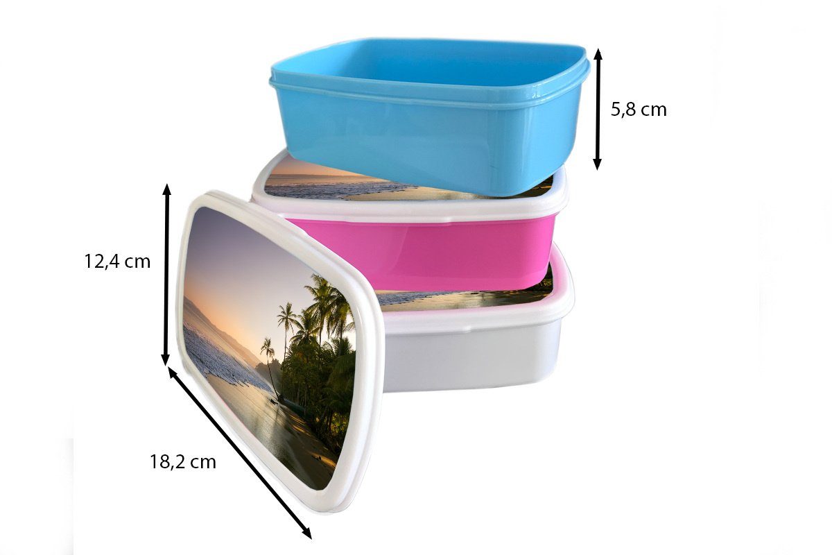 Erwachsene, Strand Brotbox Sonnenuntergang MuchoWow Brotdose - Tropisch, Mädchen, rosa - Snackbox, Lunchbox (2-tlg), für Kunststoff Kinder, Kunststoff,