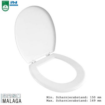 Sanit-Plast WC-Sitz MALAGA WC BRILLE WC SITZ KLOBRILLE KLO DECKEL Antibakteriell Weiß (DEKRA zertifiziert, D - Form), Scharnierabstand: min: 150, max:169