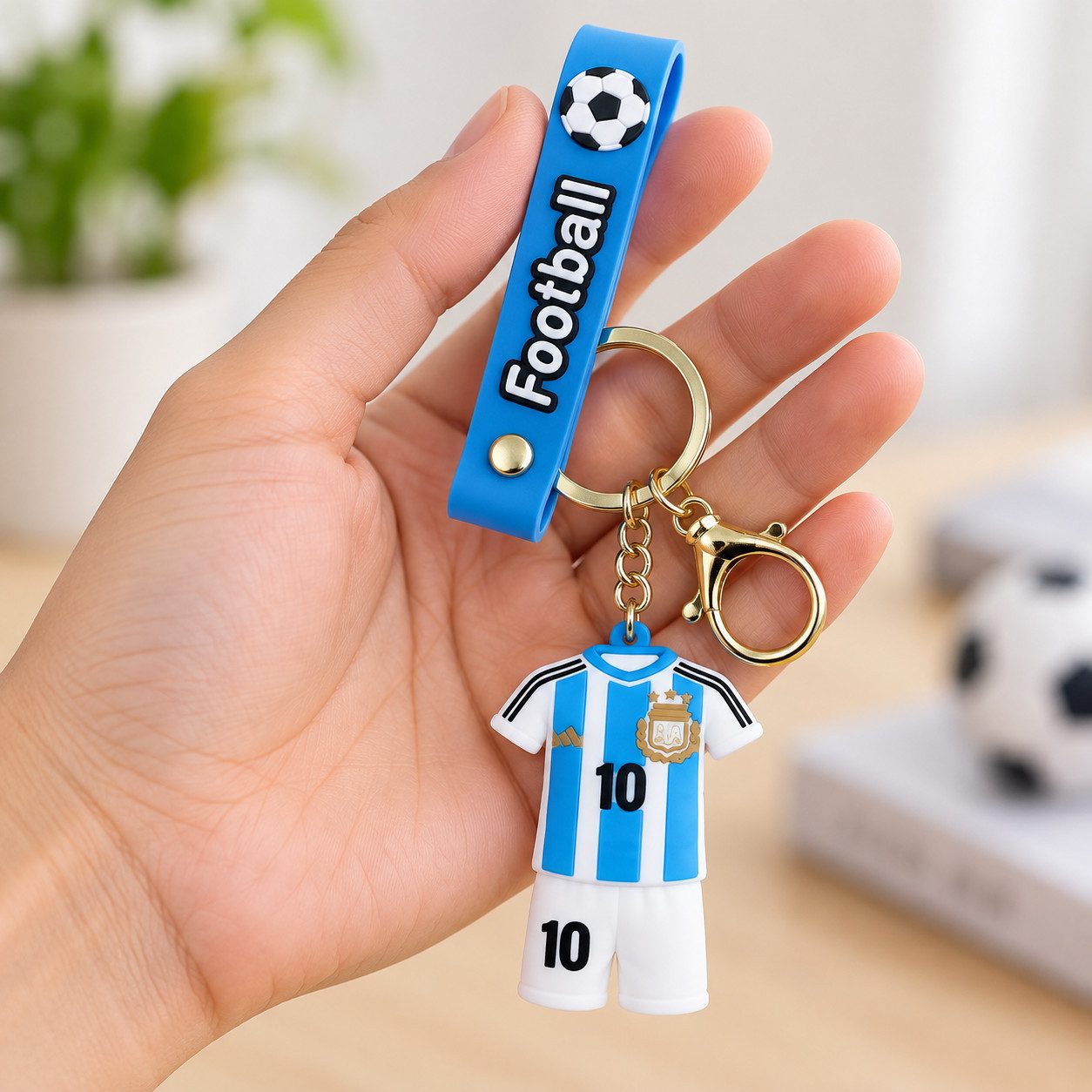 GOLDIA GMBH Schlüsselanhänger Messi Trikot Schlüsselanhänger Nr.10 Fußball Anhänger Schlüsselband (Set, 1-tlg., Geschenk-Set), 3D Fußballfigur Nr. 10 mit Schlüs – Bild 3 von 4